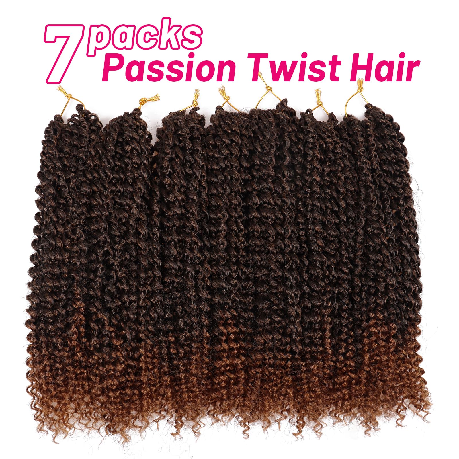 Dorsanee Ombre Brown Passion Twist Hair 14 Inch 7 Packs Water Wave Crochet Hair Long Bohemian Curly Braiding Hair For Butterfly