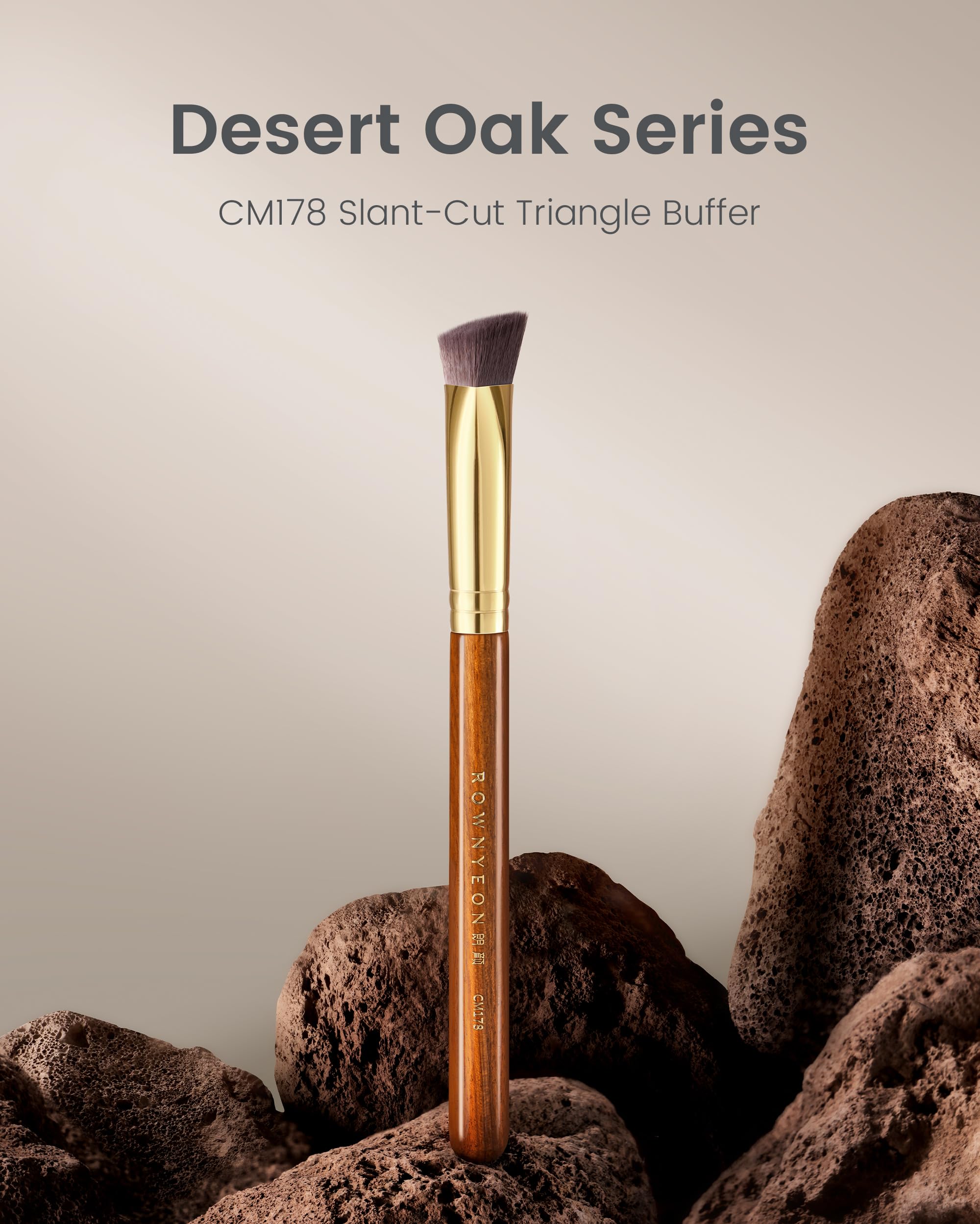 Desert Oak Series Triangular Contour Brush - Angled Synthetic Bristles for Cream/Liquid/Powder, Luxe Bubinga Handle & Brass Ferr