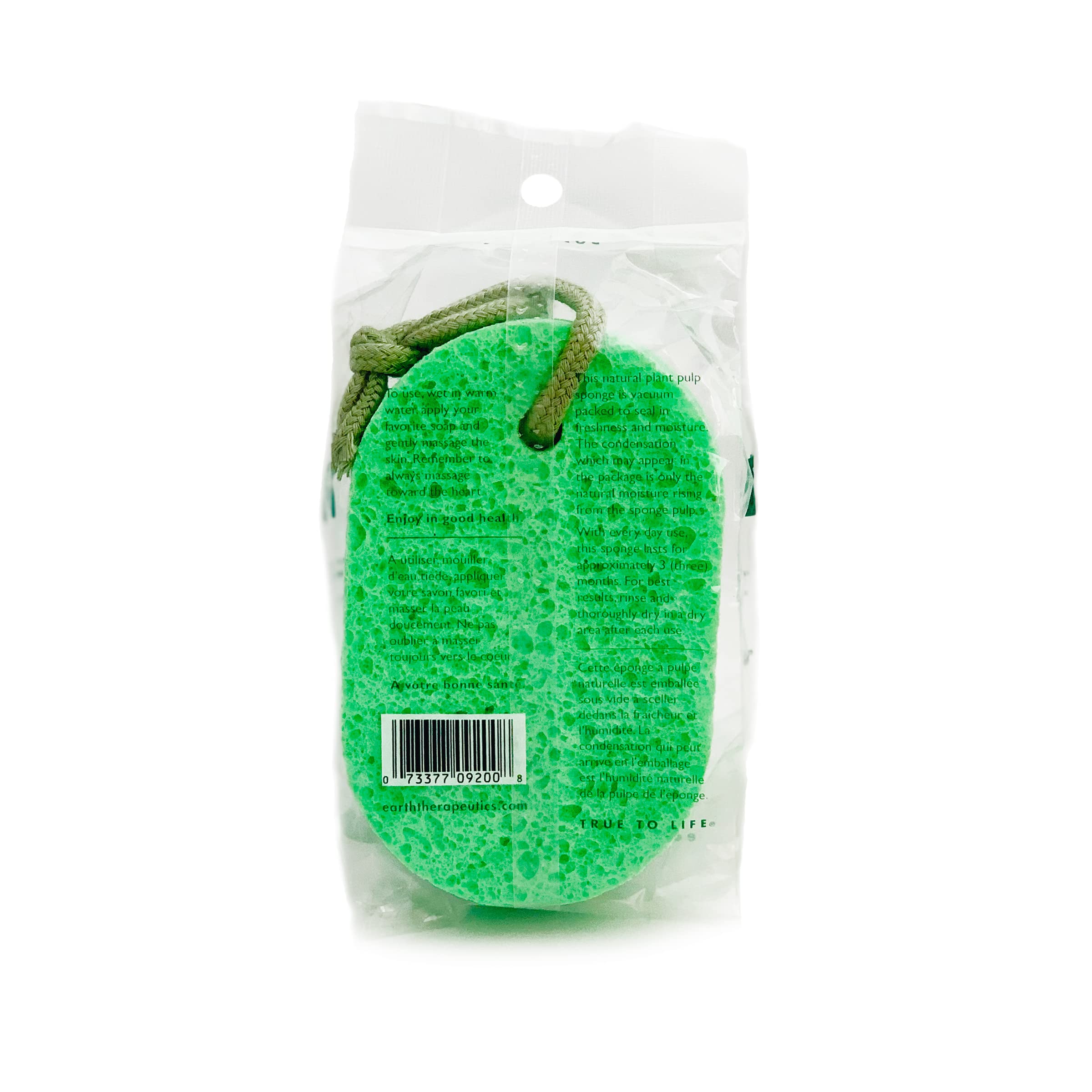 Earth Therapeutics Natural Cellulose Sponge, 1 Count, 100% Natural Plant Pulp, Green, Model 709570