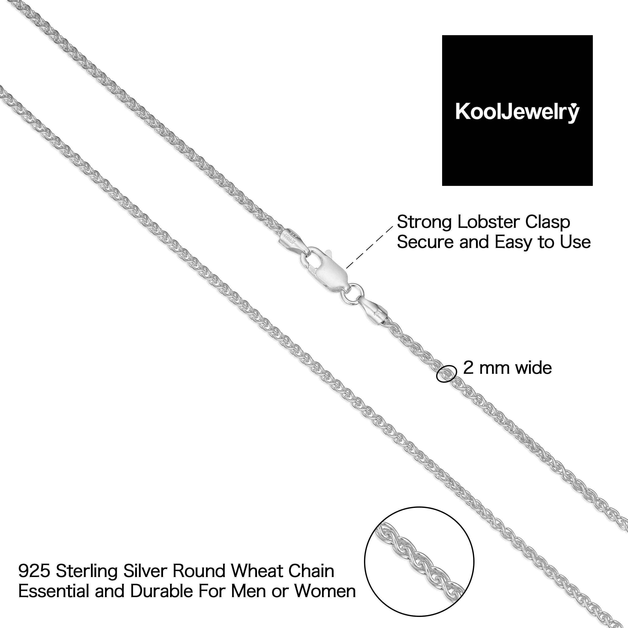 Kooljewelry Sterling Silver Round Wheat Chain Necklace (2 mm, 26 inch)