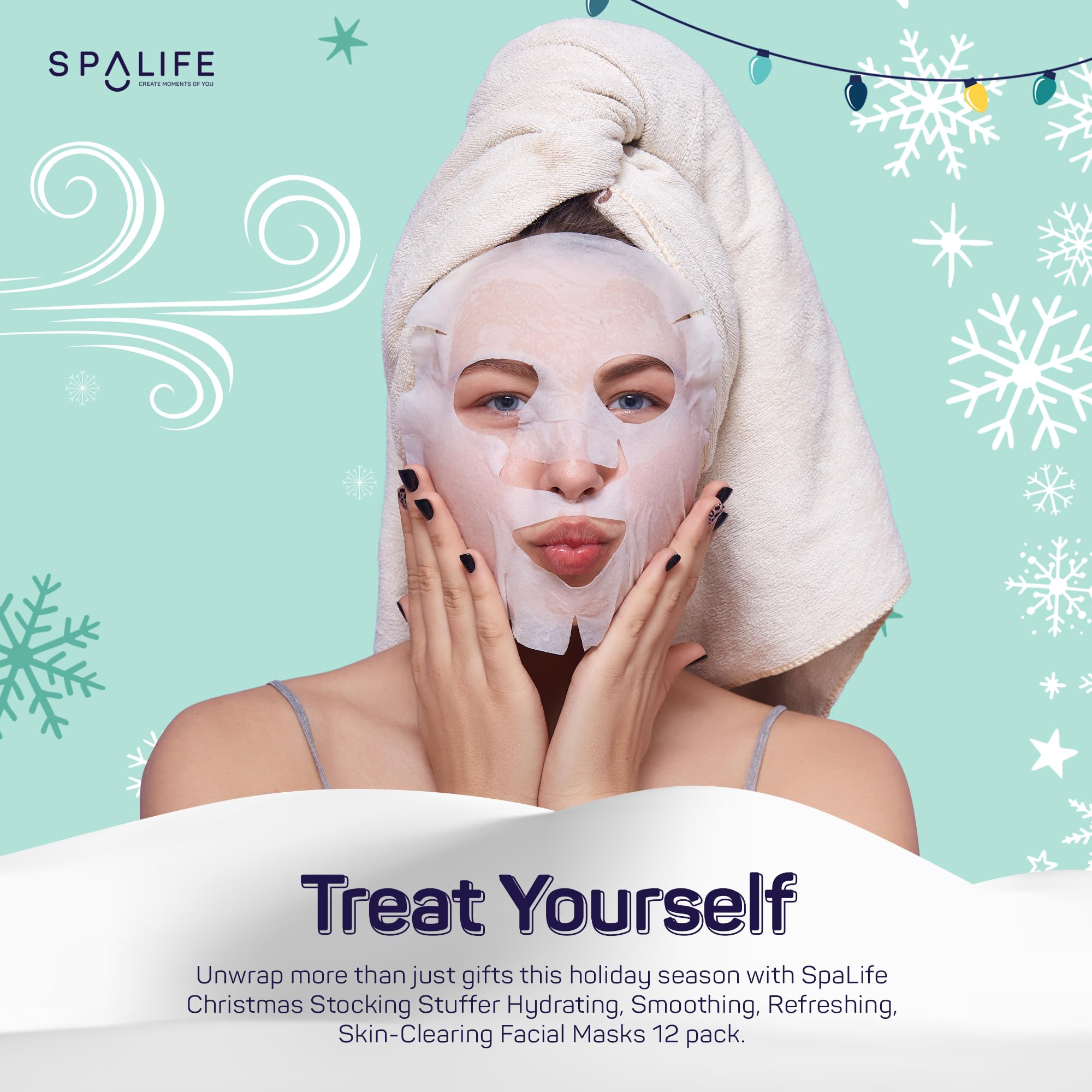 Spalife Christmas Stocking Stuffer Facial Masks 12-Pack - Hydrating, Smoothing, And Refreshing Skin-Clearing Face Sheet Masks -
