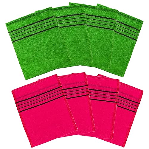 8 Pcs Asian Exfoliating Bath Washcloth - Red & Green