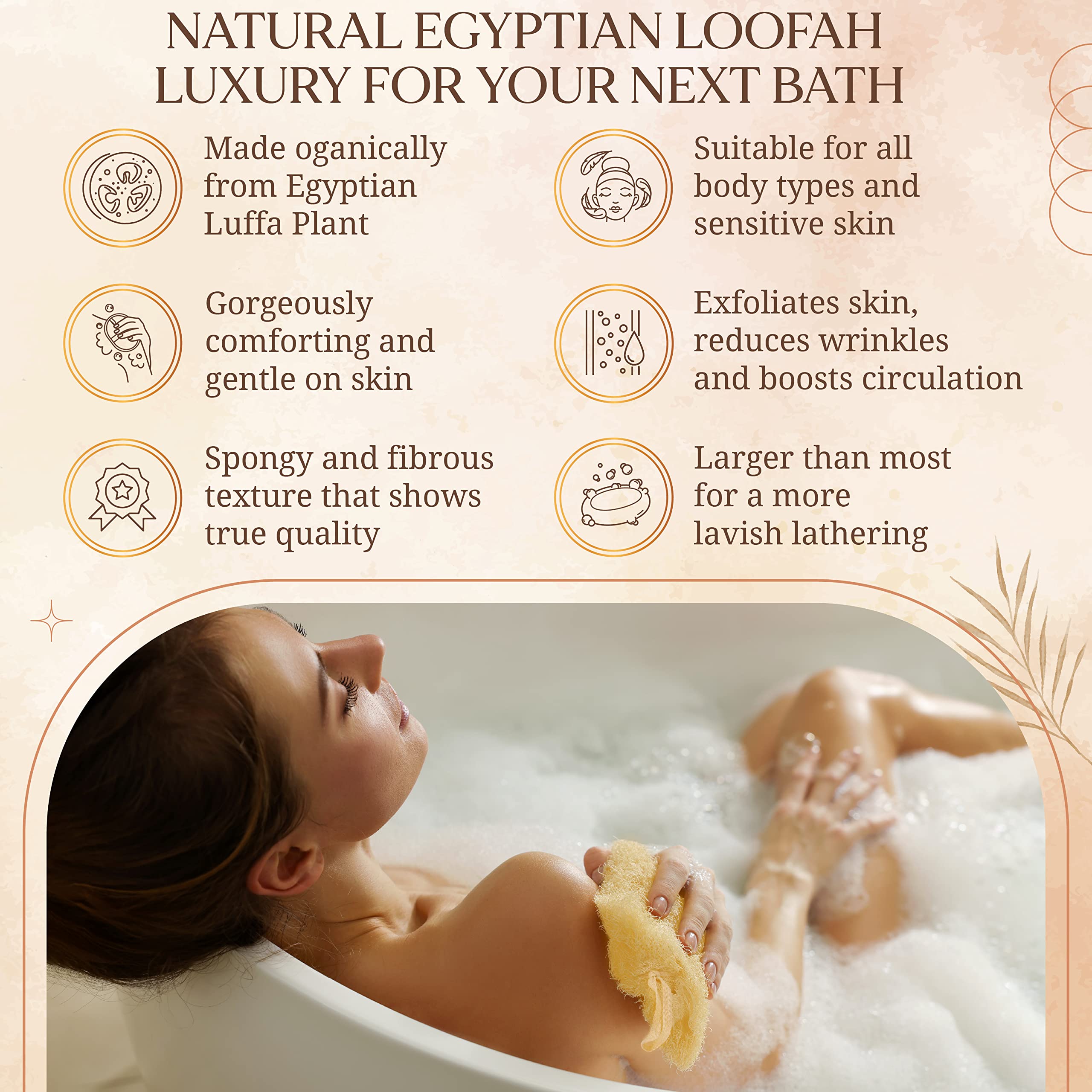 All Natural Loofah Sponge, Pack Of 2 Real Egyptian Bath & Shower Exfoliating Loofa Scrubber Sponges For Face, Back & Body, Eco F