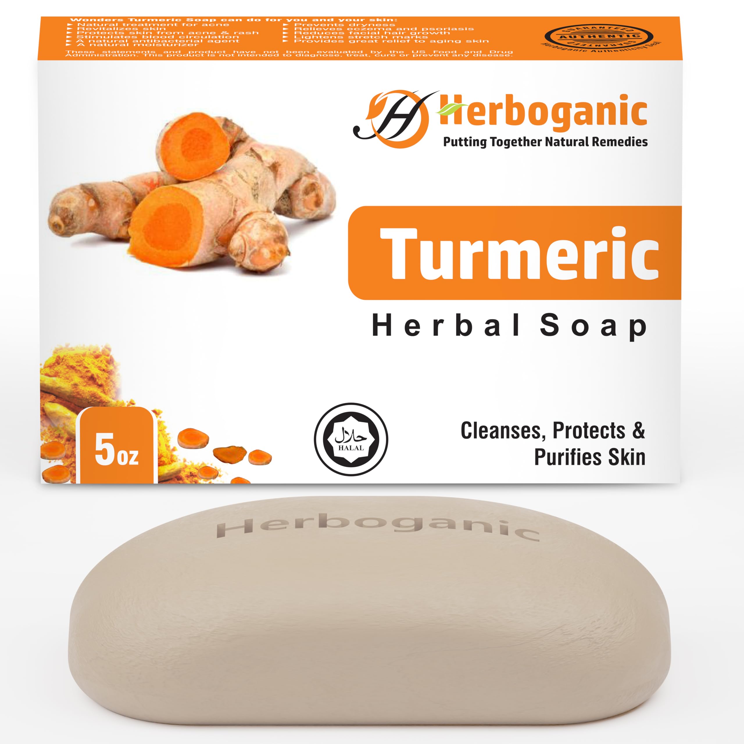 HERBOGANIC Turmeric Herbal Soap | Herbal Bar Soap with Benefits of Turmeric | Nourishes Skin | For Healthy, Radiant Skin | All N