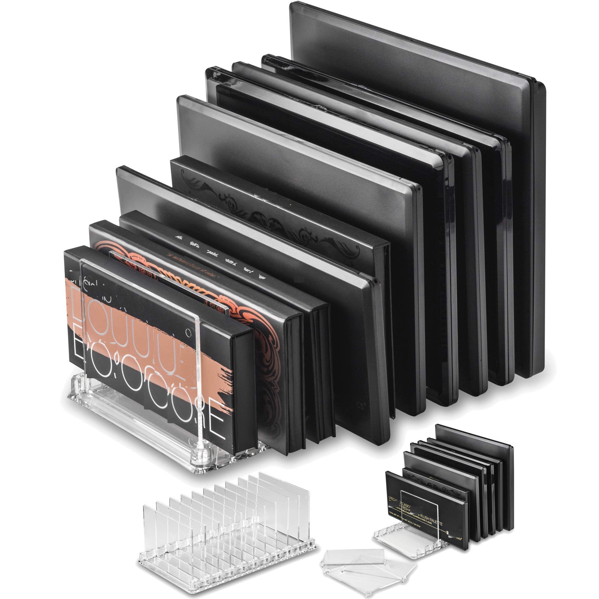 Byalegory Acrylic Makeup Eyeshadow Palette Organizer W/ Removable Dividers | 10 Space Vanity Desk Storage Fits All Palette Sizes
