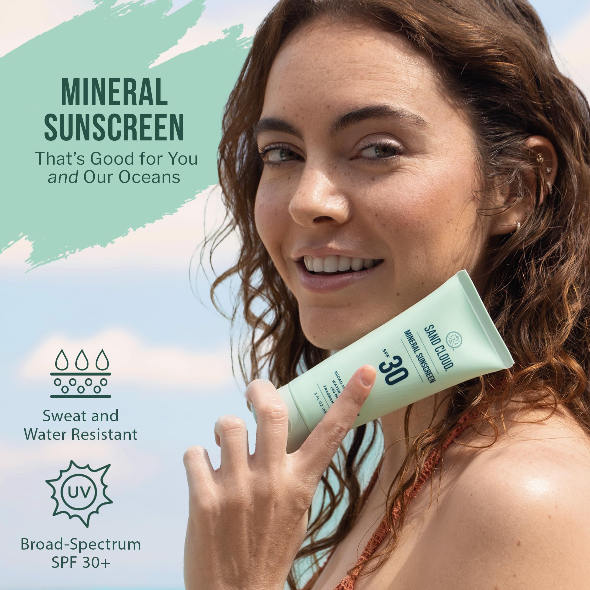 Sand Cloud Broad Spectrum Mineral Sunscreen for Body SPF 30, 3 Oz - Fragrance-Free Body Mineral Sunscreen that Hydrates, Nourish