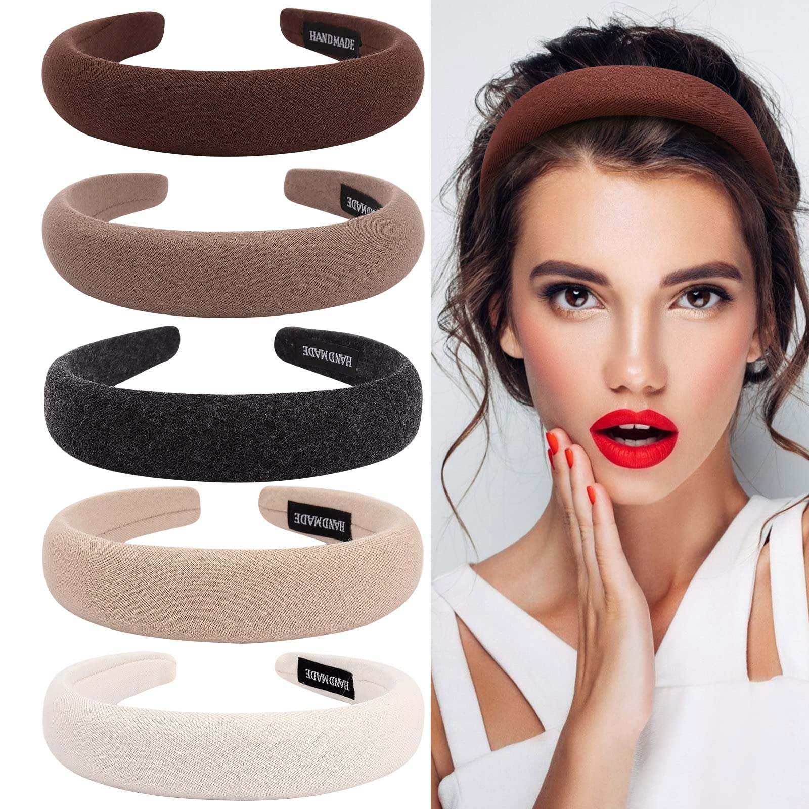 Ondder Headbands For Women Assorted Padded Girls Headbands Fashion Women Hair Head Bands Solid Color Wide Turban Headbands Diade