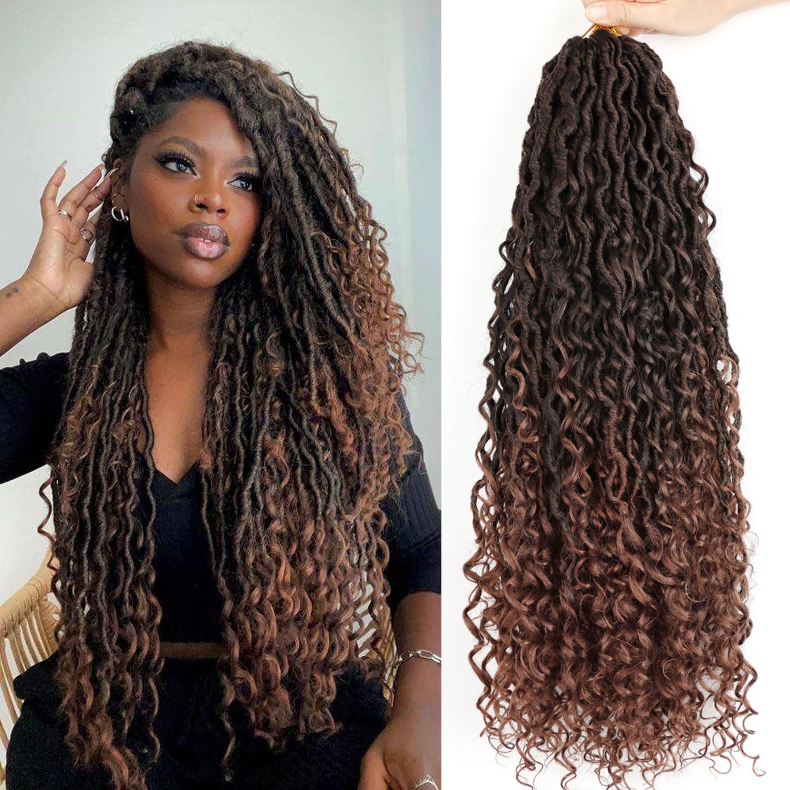 LMZIM 24 inch Goddess Locs Crochet Hair 8 Packs Faux Locs With Curly End,Bohemian Locs Pre Looped Crochet Hair for Black Women 1