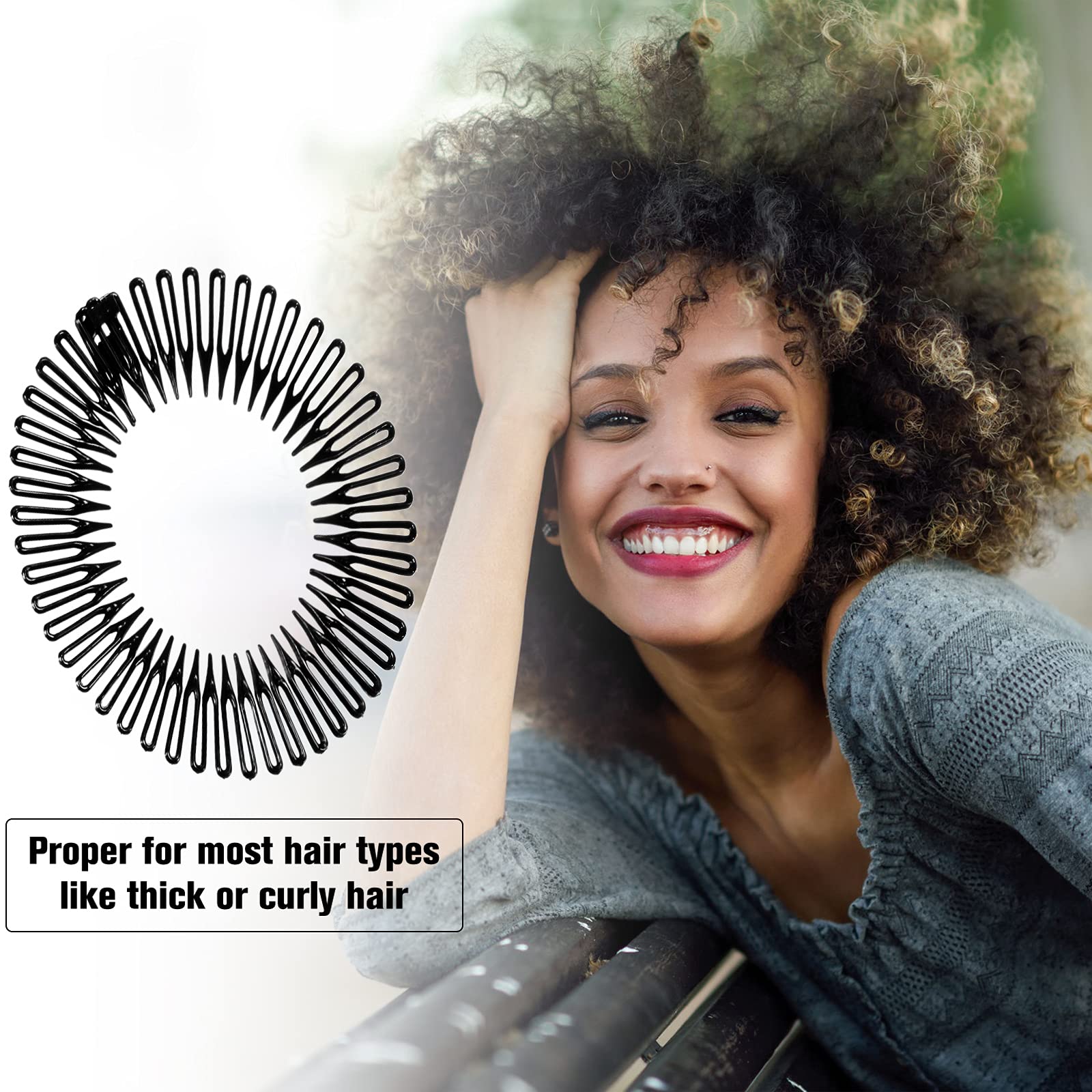 Shappy Hairband, 9 Pieces Full Circular Stretch Comb Flexible Plastic Circle Comb Stretch Hairband Headband Holder For Women Gir