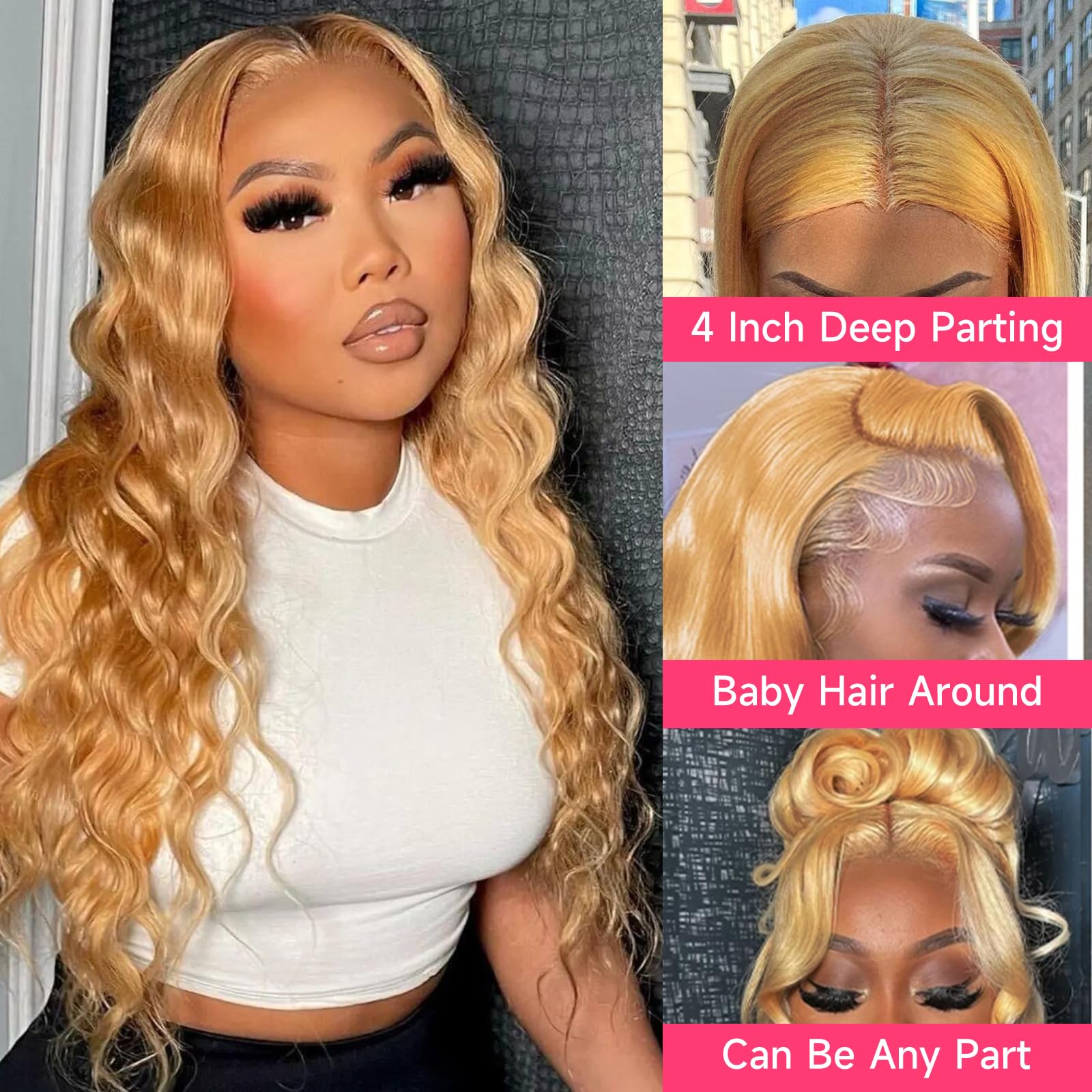 Lotulo Honey Blonde Lace Front Wig Human Hair 180% Density Body Wave Honey Blonde Wig Human Hair 13X4 Blonde Wig Human Hair #27