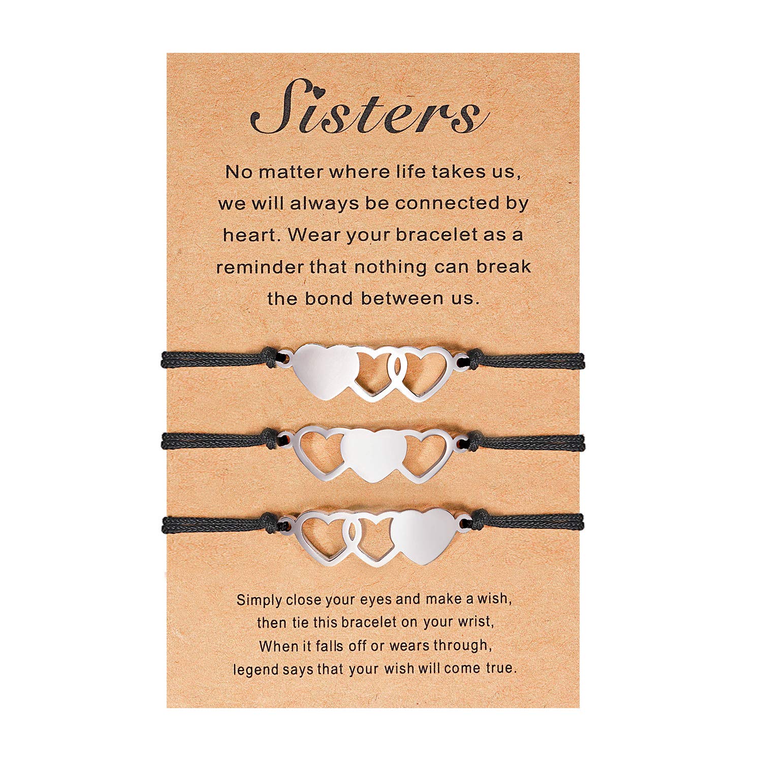 UNGENT THEM 3 Sisters Gifts from Sister Bracelet Galentines Valentines Birthday Christmas Gifts for Sister Women Teen Girls