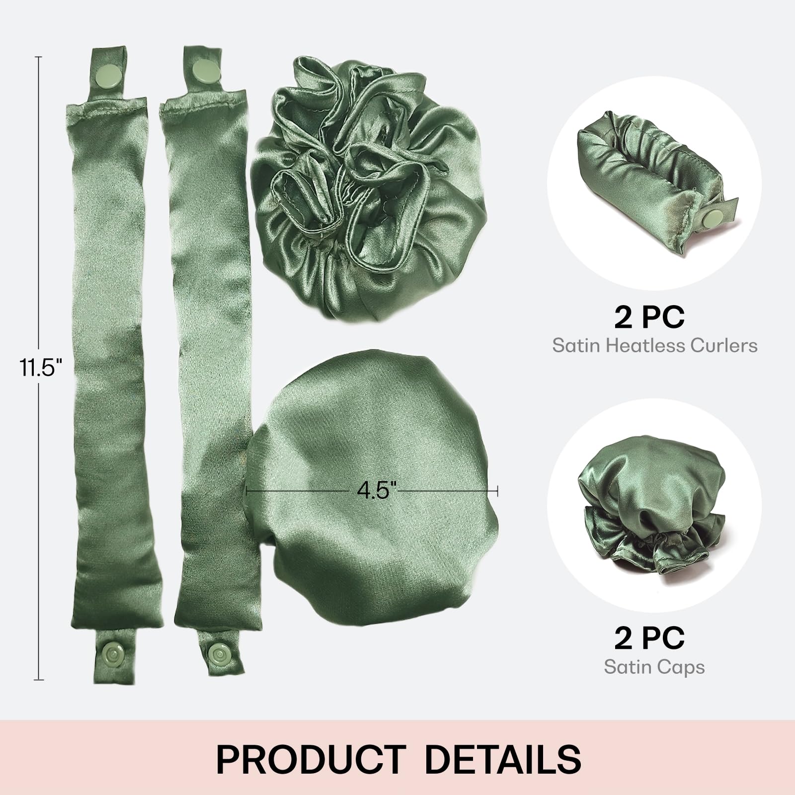 BLINKEEN Satin Heatless Hair Curler 2Sets/4PCS, Pillow Soft Rollers with Hair Caps, Soft Heatless Curling Rod Headband for All H