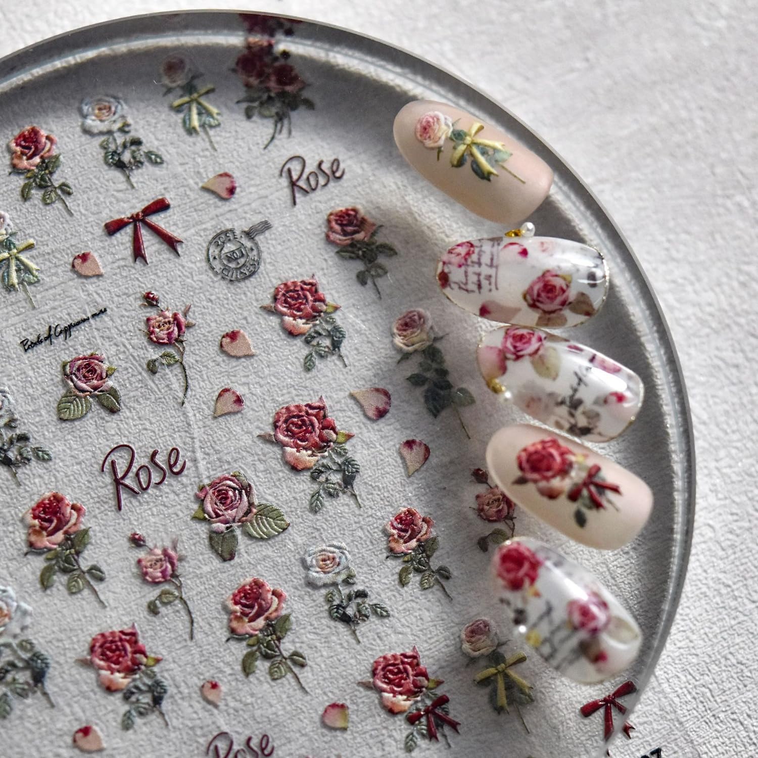 Flower Nail Art Stickers Valentine'S Day Nail Stickers For Nail Art 5D Embossed Rose Flower Nail Decals 1Pcs Retro Rose Flower S