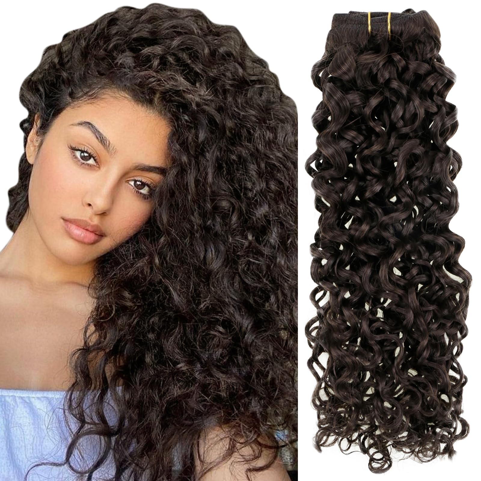 Hetto Brown Curly Clip in Hair Extensions Natural Wavy Clip in Curly Hair Extensions #2 Dark Brown Curly Hair Extensions 22 Inch
