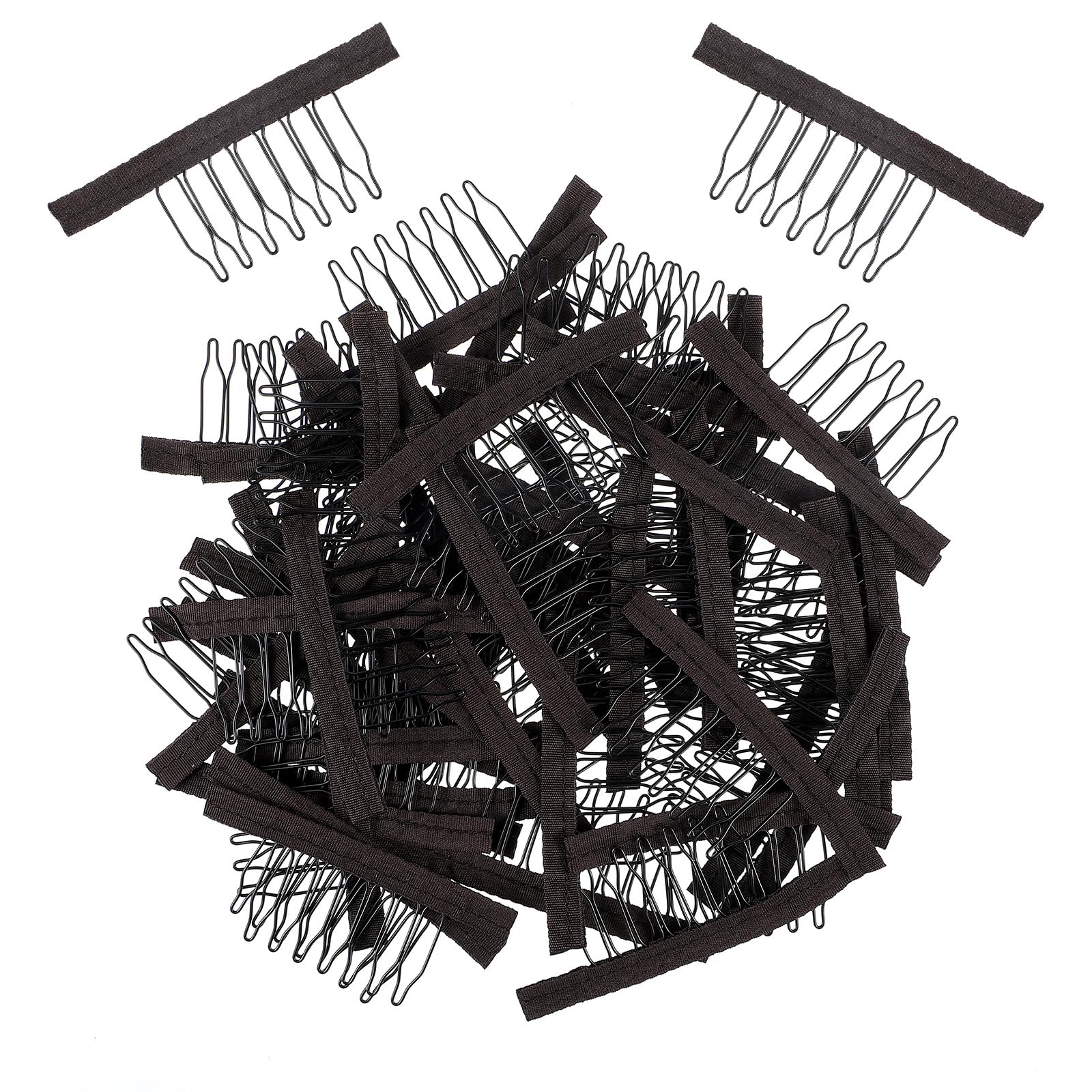 YBEATY 50 Pcs Wig Combs Clips Steel Cloth Accessories Tools to Secure Wig 7Teeth for Attaching Making Caps Comb Hairpieces (Bla