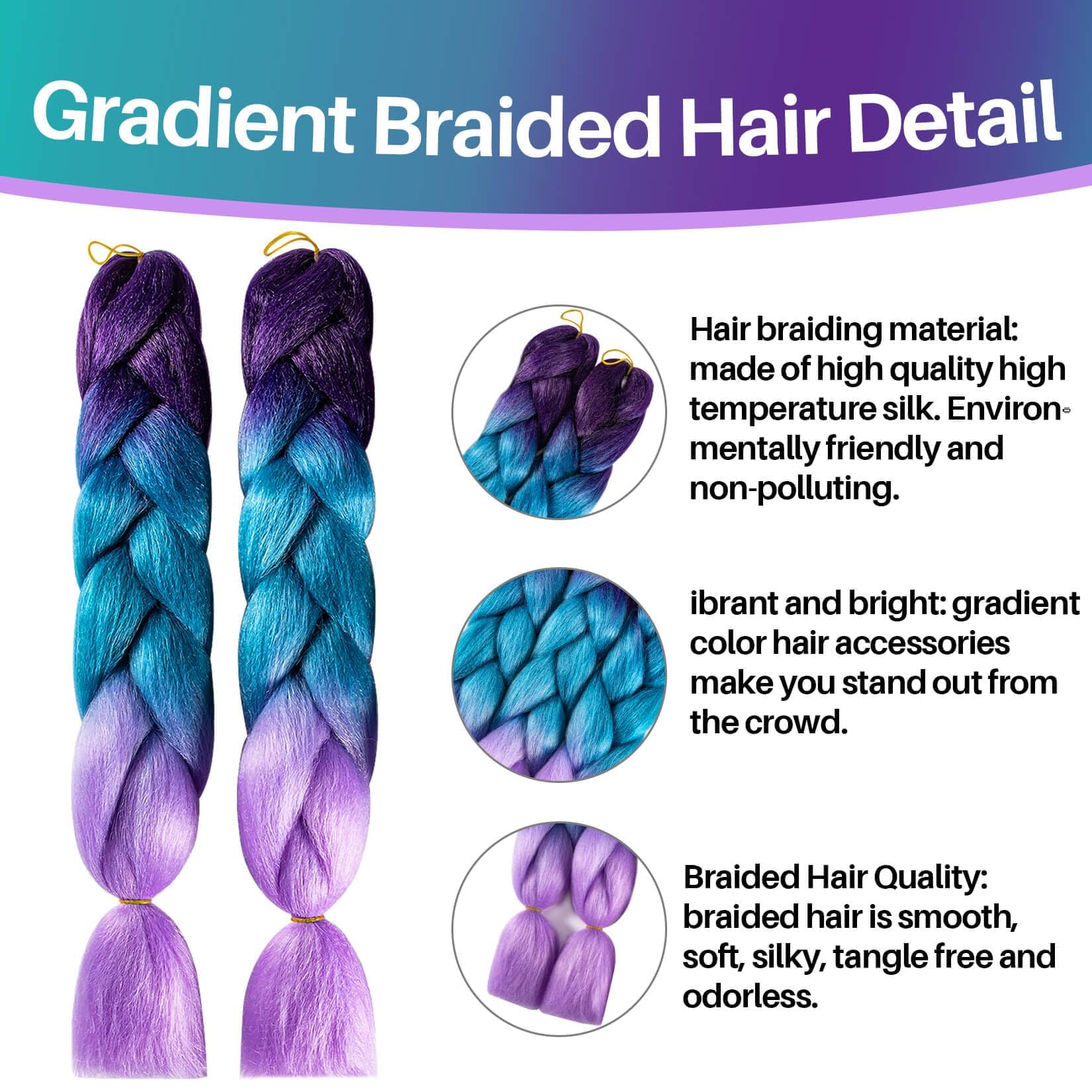 Maqihan 2 Pack Jumbo Braiding Hair - 24Inch Purple-Lake Blue-Light Purple Braiding Hair Synthetic Hair Extensions Rainbow Braidi