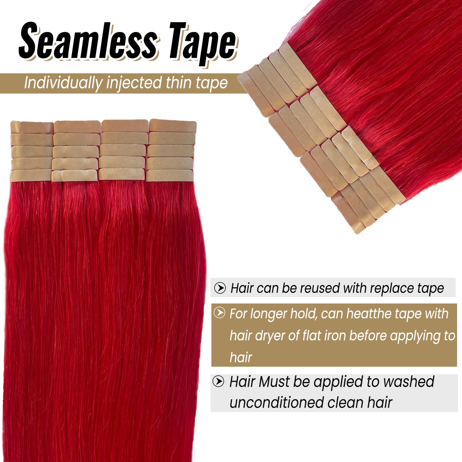 Red Tape In Hair Extensions Seamless Remy Human Hair Extensions For Women 16 Inch Pu Skin Weft Real Hair Tape In Human Hair Exte