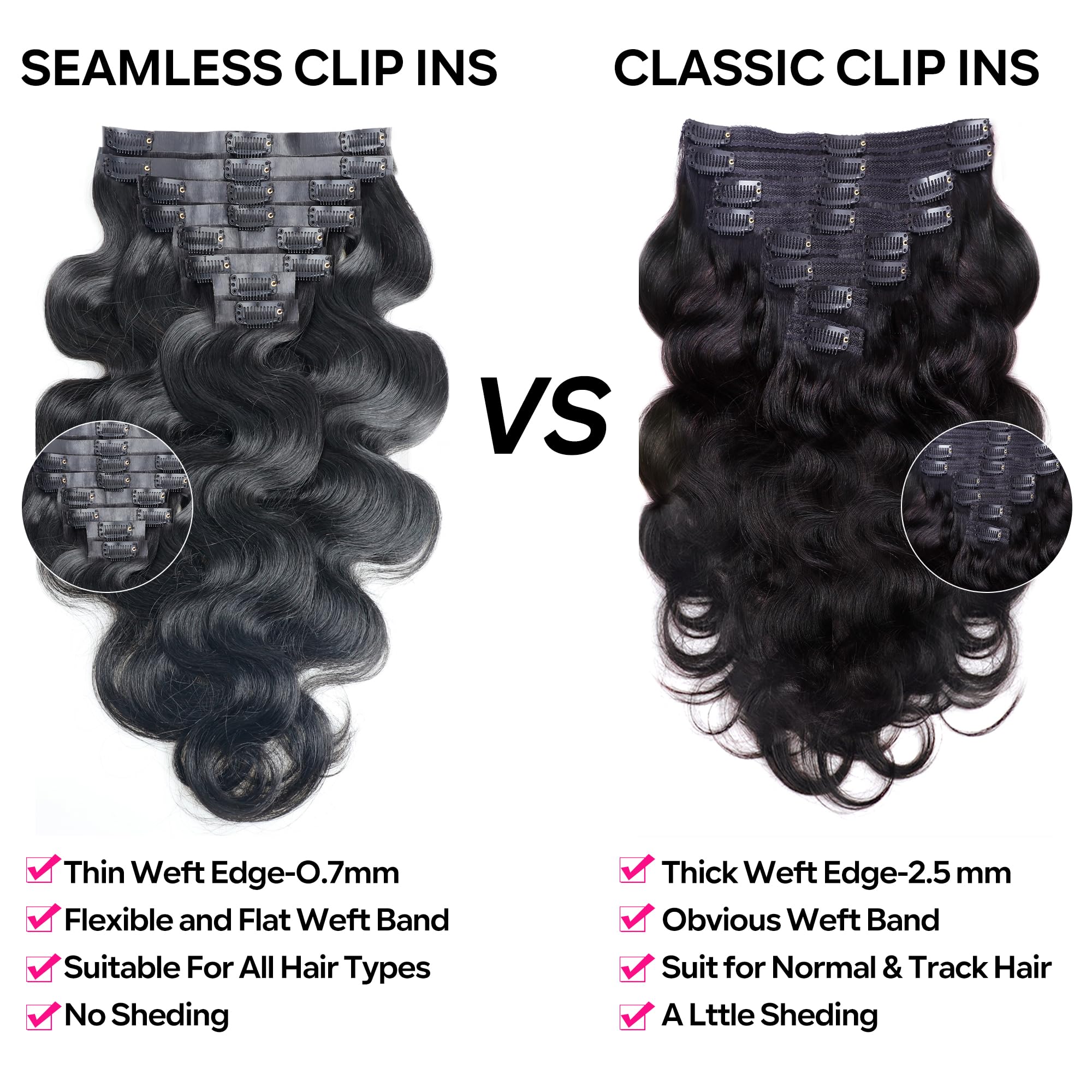 Pobokix Seamless Clip In Hair Extensions Human Hair Body Wave Human Hair Clip In Extensions 8Pcs Pu Clip Ins Remy Hair For Women