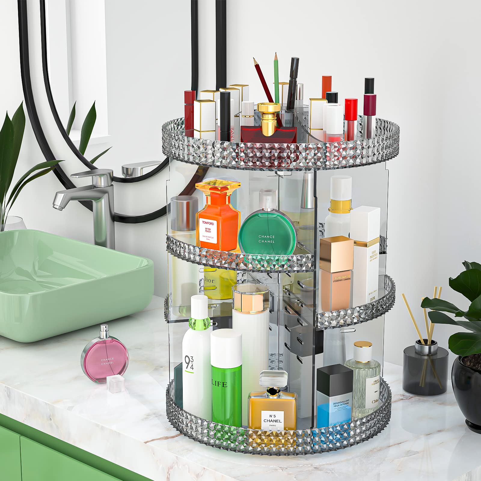 Rotating Makeup Organizer Countertop, Acrylic Makeup Storage Organizer Round, Large Cosmetic Organizer 7 Layers Large Capacity,