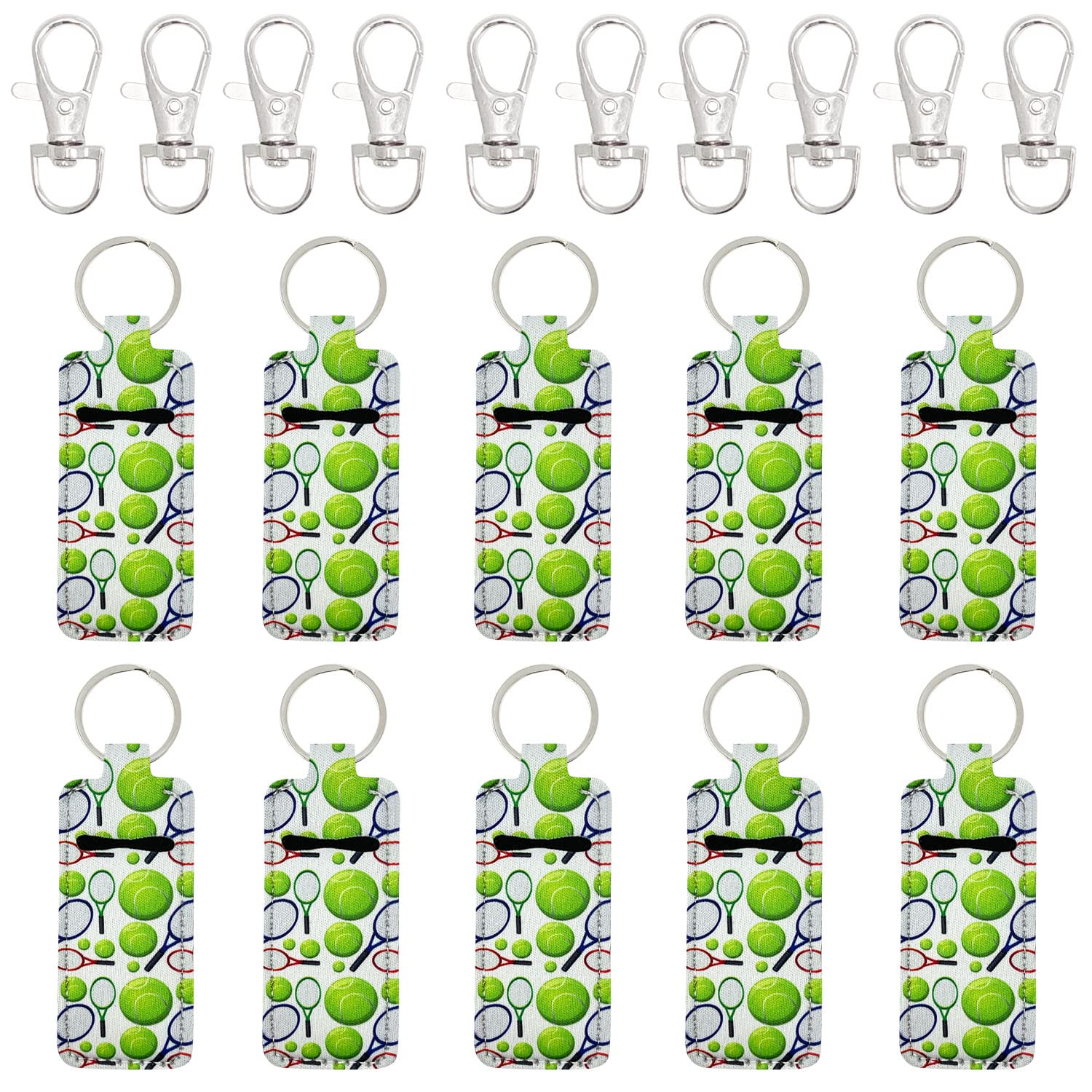 allydrew 10 Pack Chapstick Holder Keychain, Keyring for Lip Balm Lip Gloss Lipstick with 10 Pieces Metal Keyring Clasps, Tennis