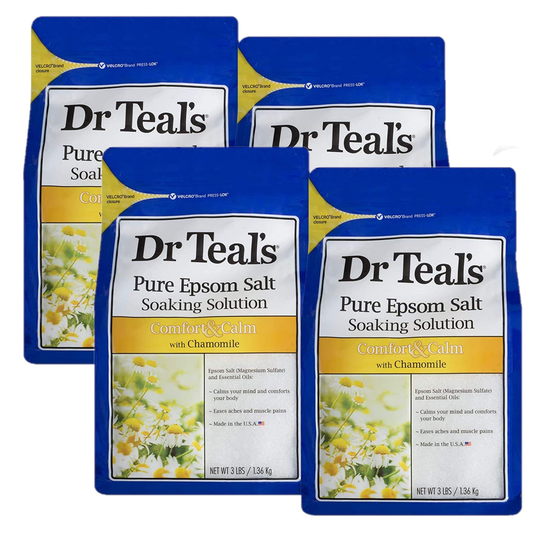 Dr. Teal'S Comfort & Calm Bath Soak Gift Set (4 Pack, 3Lbs Ea.) - Chamomile Essential Oils Blended With Pure Epsom Salt - Calm Y