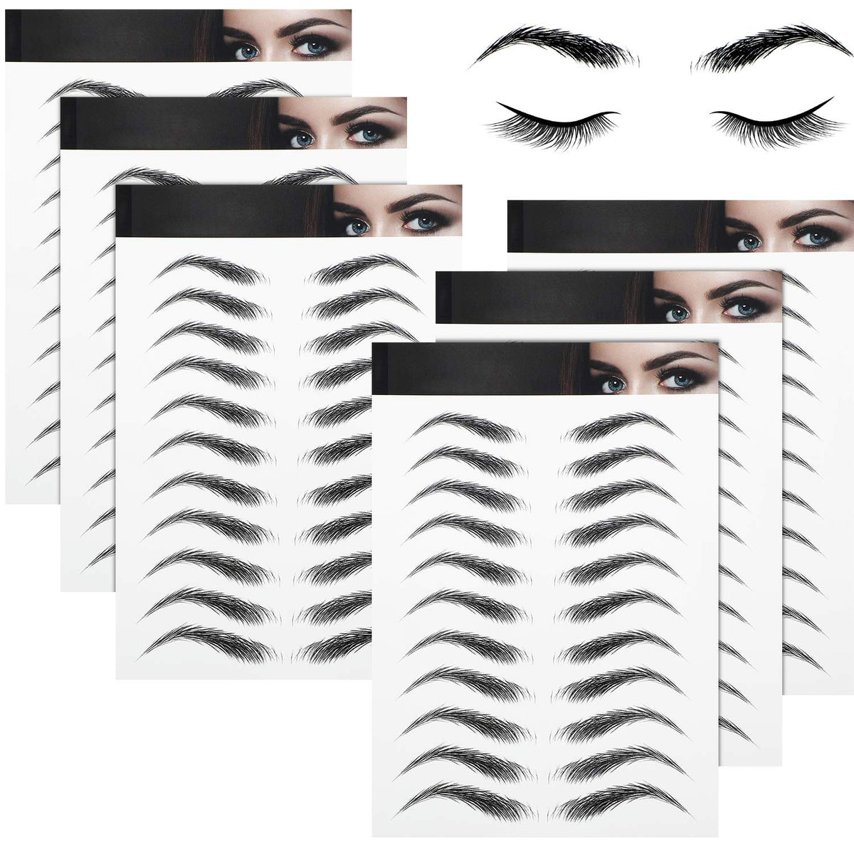 Blulu 6 Sheets 4D Hair-Like Waterproof Eyebrow Tattoos Stickers Eyebrow Transfers Temporary Brow Tattoo Peel Off Grooming Shapin