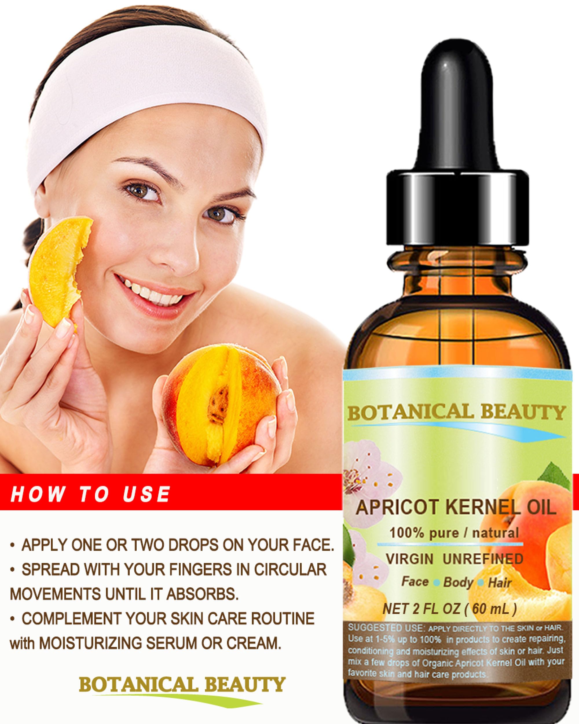 Botanical Beauty APRICOT KERNEL OIL Australian 100% Pure Virgin Unrefined Cold Pressed Carrier Oil 2 oz- 60 ml for Face Hair Bod