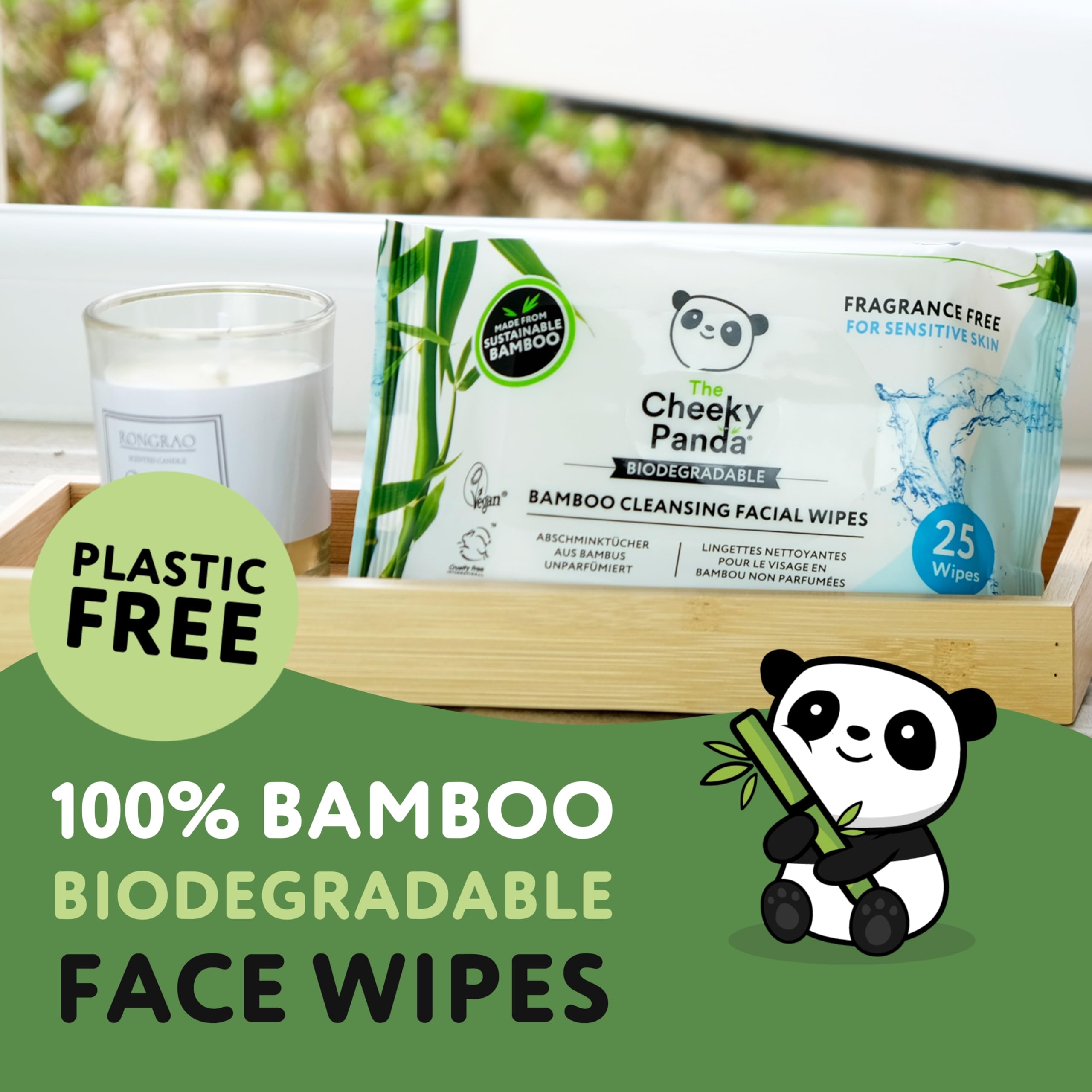 The Cheeky Panda Bamboo Face Cleanser Makeup Remover Wipes Rose Scented | 6 Packs of 25 Face Wipes | 99% Purified Water Wipes |
