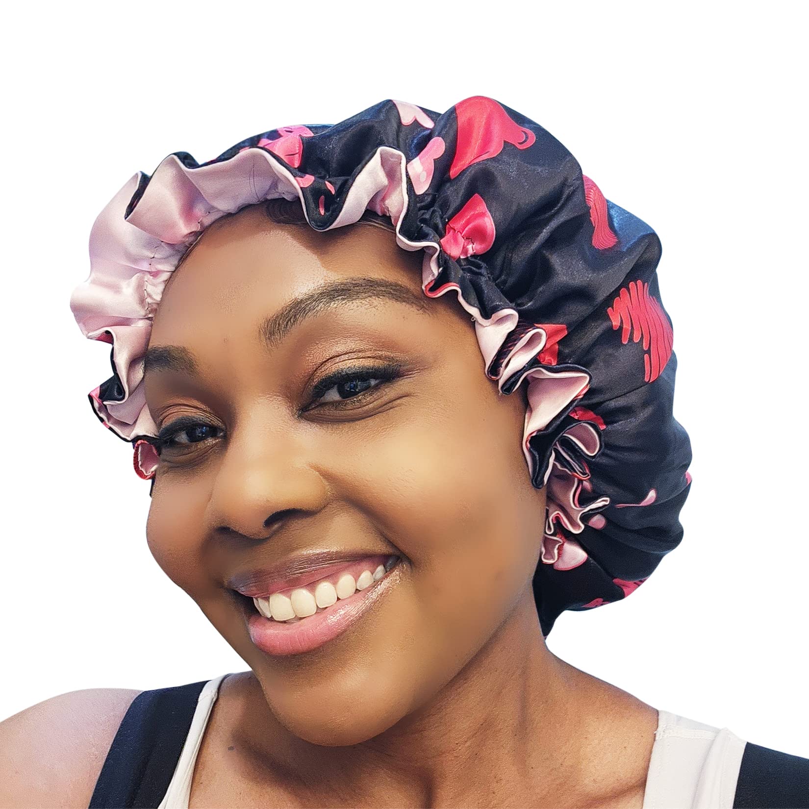 Zomac Satin Bonnet for Sleeping, Bonnet for Curly Hair, Sleeping Bonnets for Women (Hearts)