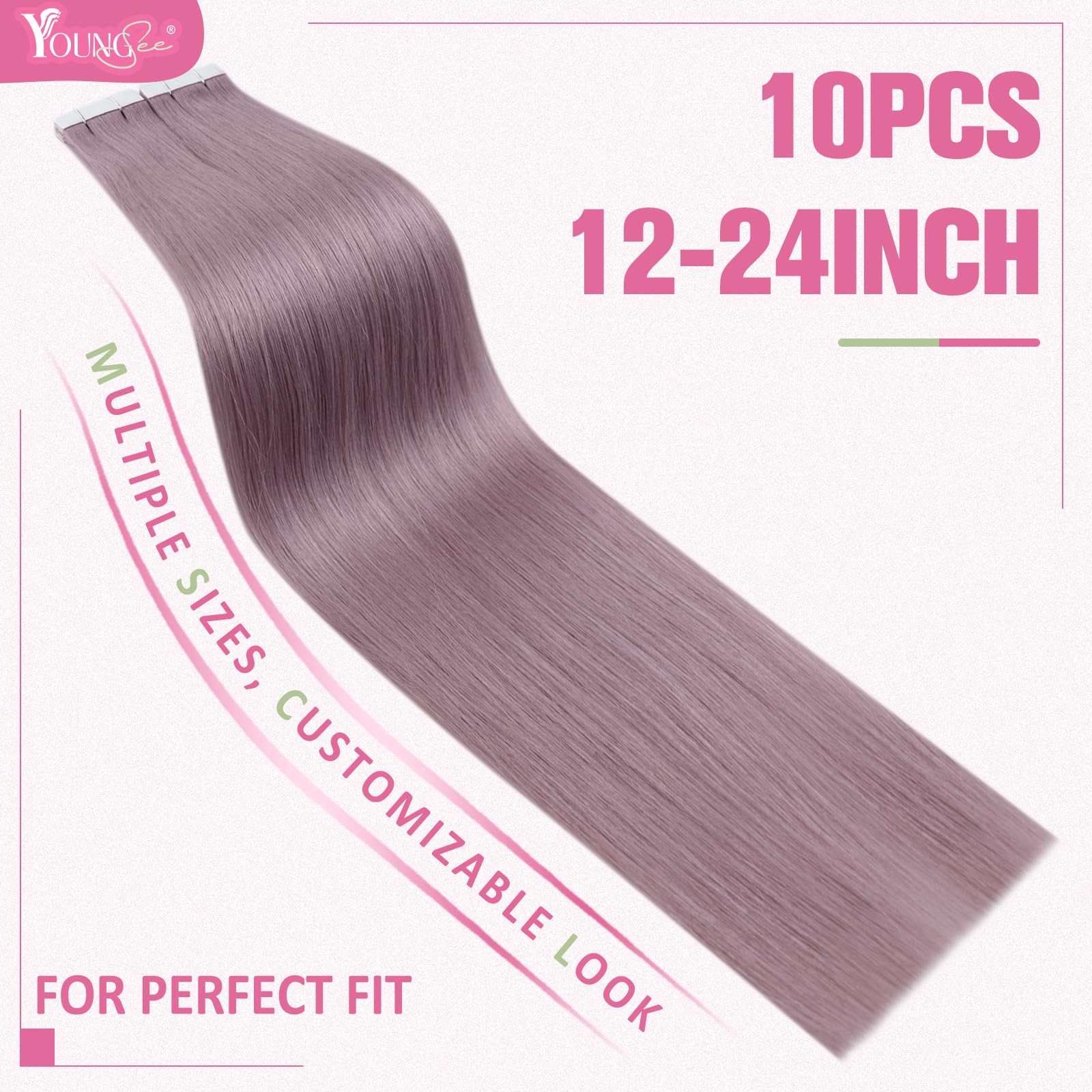 YoungSee Purple Tape in Extensions Human Hair Light Purple Tape on Hair Extensions Human Hair Lavender Human Hair Extensions Tap