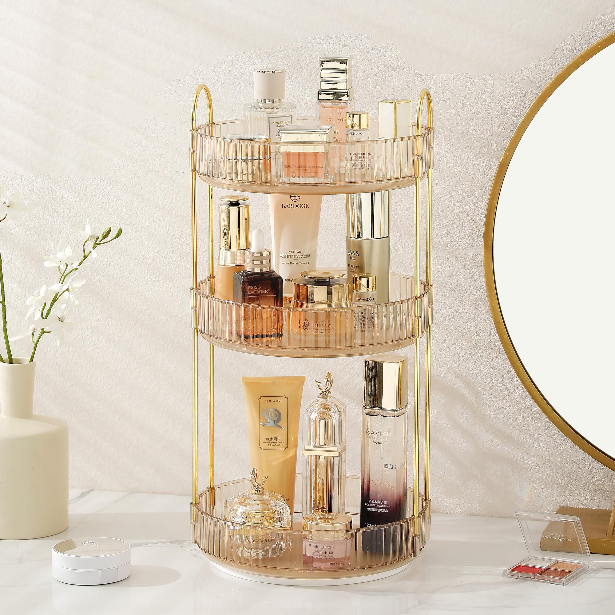Aveniee 360 Rotating Makeup Organizer For Vanity, Skincare Make Up Organizers Large, Clear Bathroom Counter Organizer For Cosmet