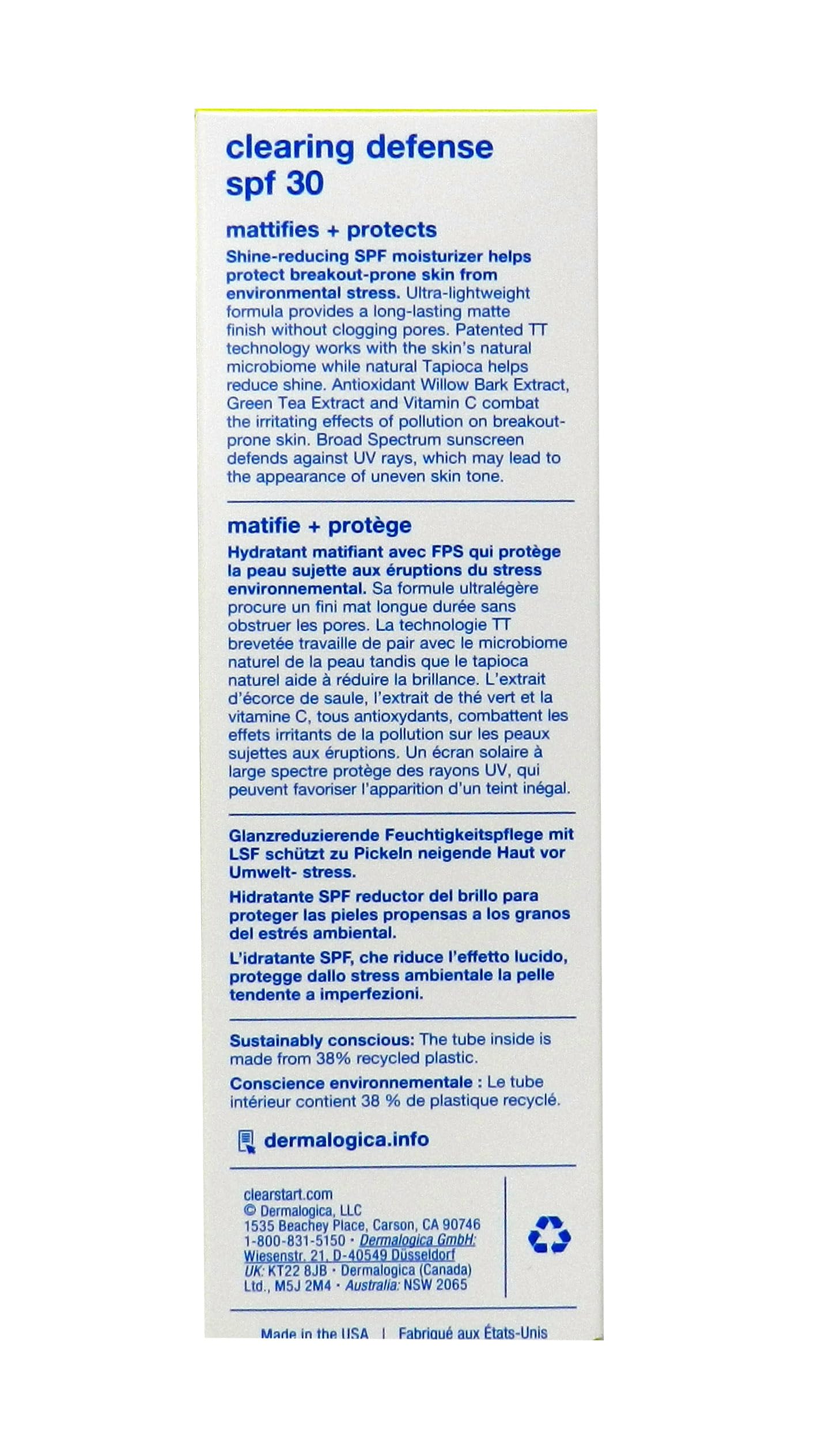 Dermalogica Clear Start Clearing Defense Spf30 (2 Fl Oz) Sunscreen Moisturizer For Acne Prone Skin With Vitamin C - Lightweight