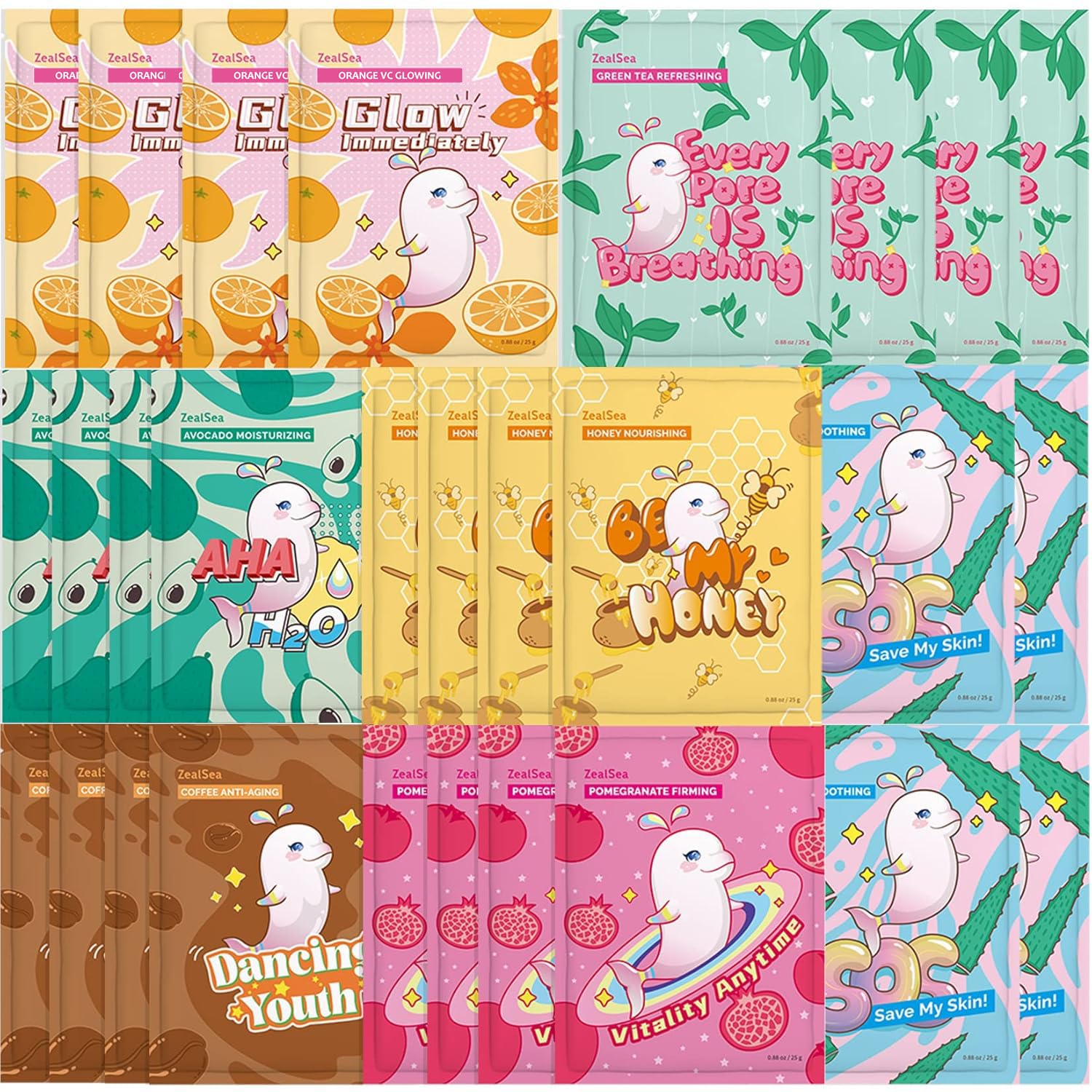 Zealsea Sheet Mask Face Mask Skin Care (Pack Of 28) Beauty Facial Mask Kids Spa Face Mask Birthday Party Gifts Women, Men Kids G