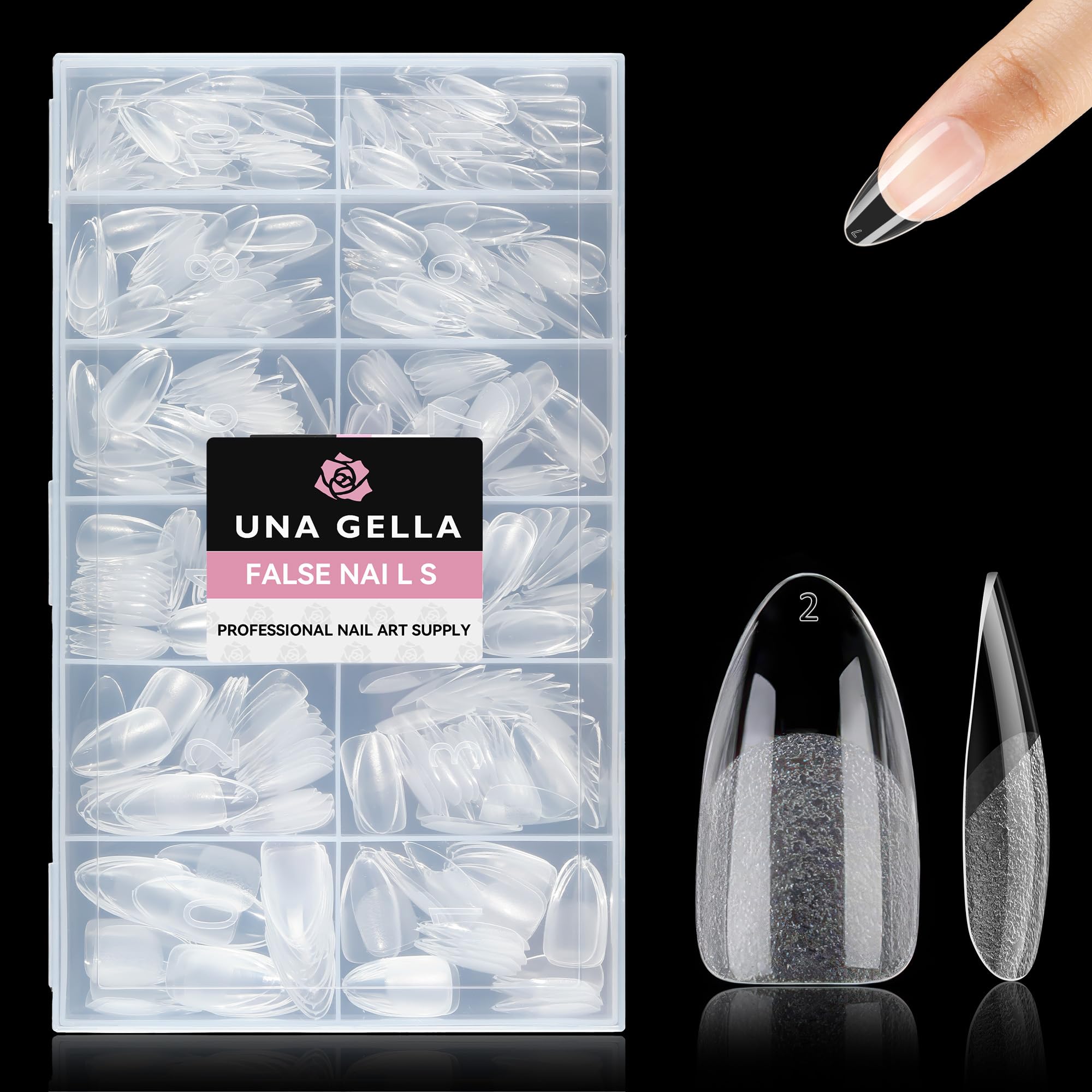 UNA GELLA 504Pcs Pointed Almond Nail Tips, Pre-shape Almond Nail Tips Gel X Half Matte Full Cover Acrylic Almond Nails Clear Sof