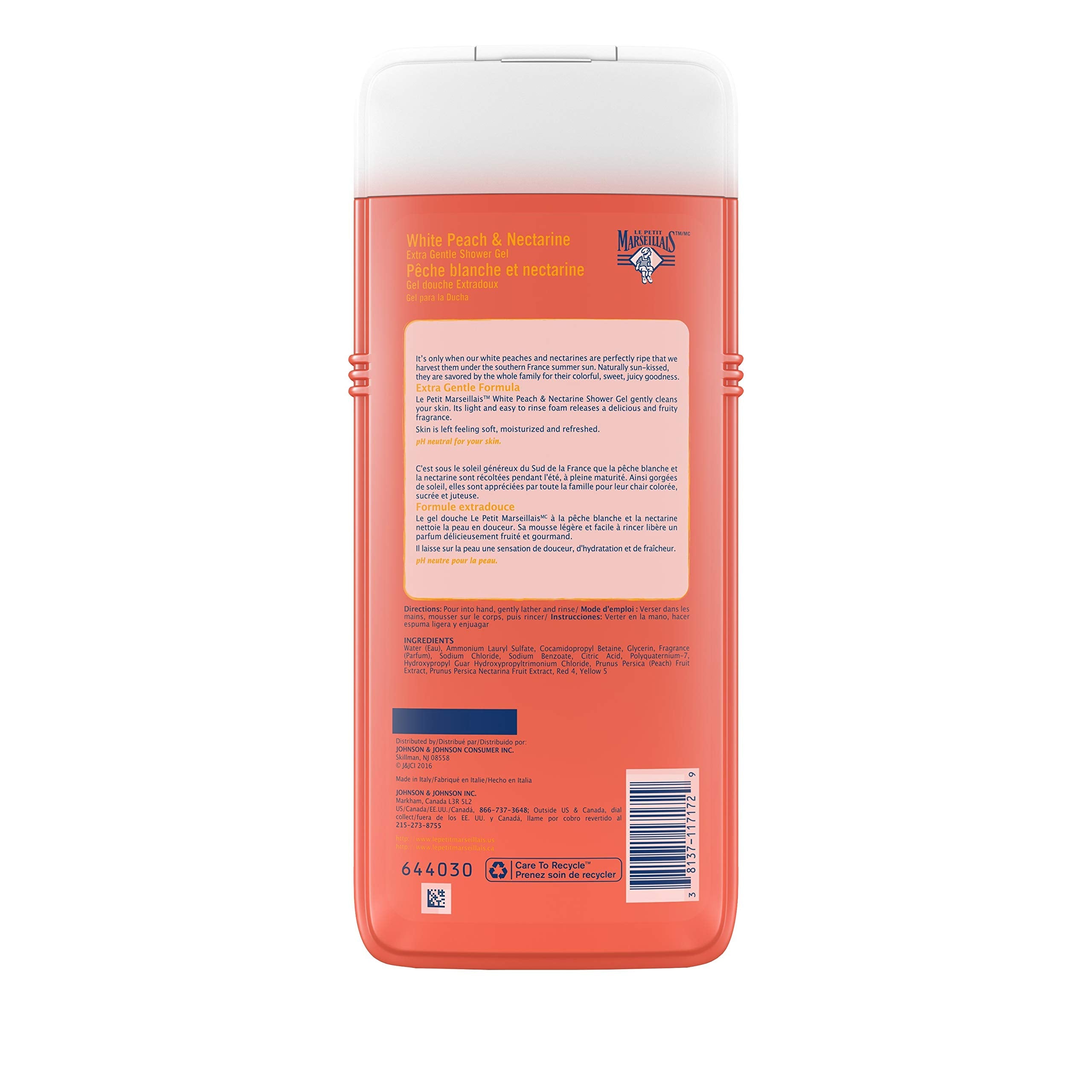 Le Petit Marseillais Extra Gentle Shower Gel with White Peach & Nectarine, Moisturizing & Nourishing French Body Wash pH Neutral