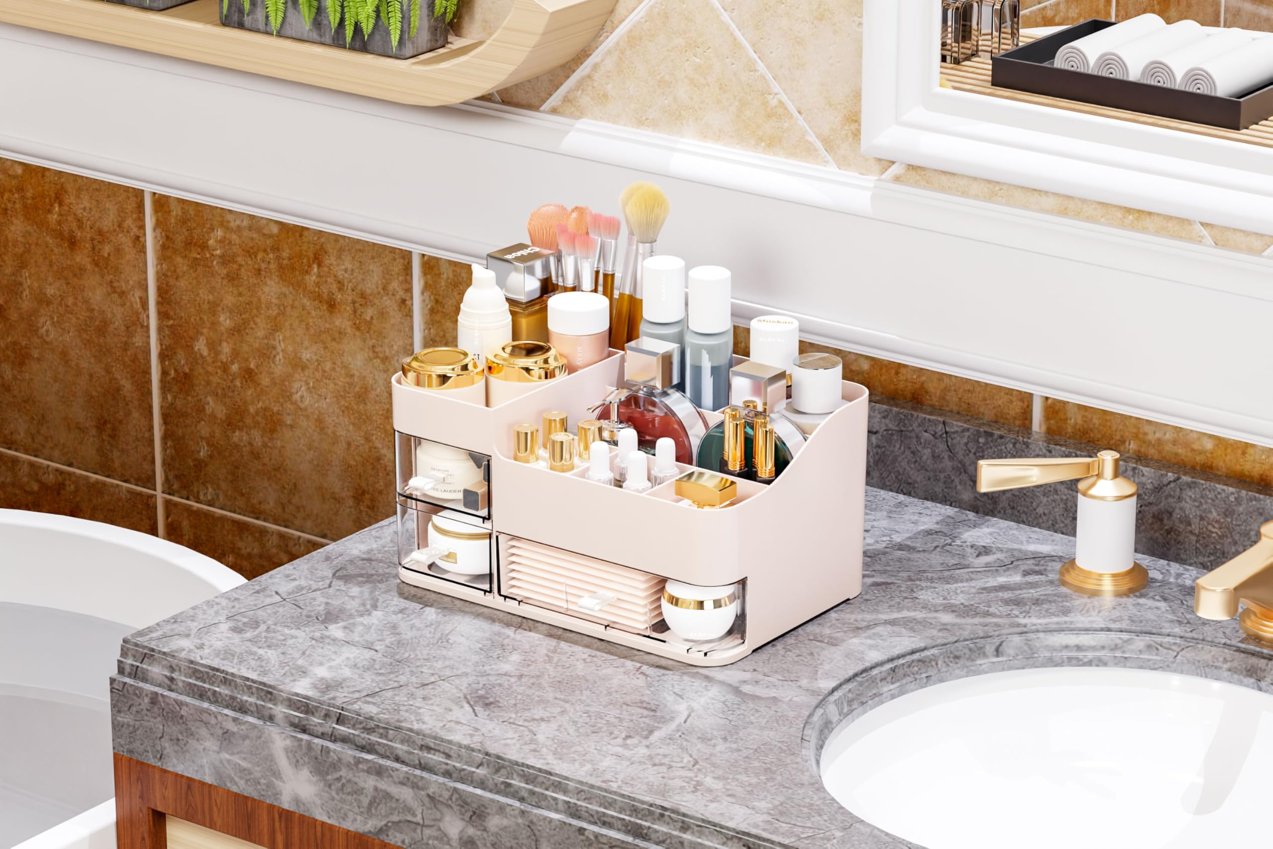 Make Up Organizer With 3 Drawers,Large Capacity Plastic Cosmetic Storage Organizer For Dresser And Vanity,Ideal For Beauty,Perfu