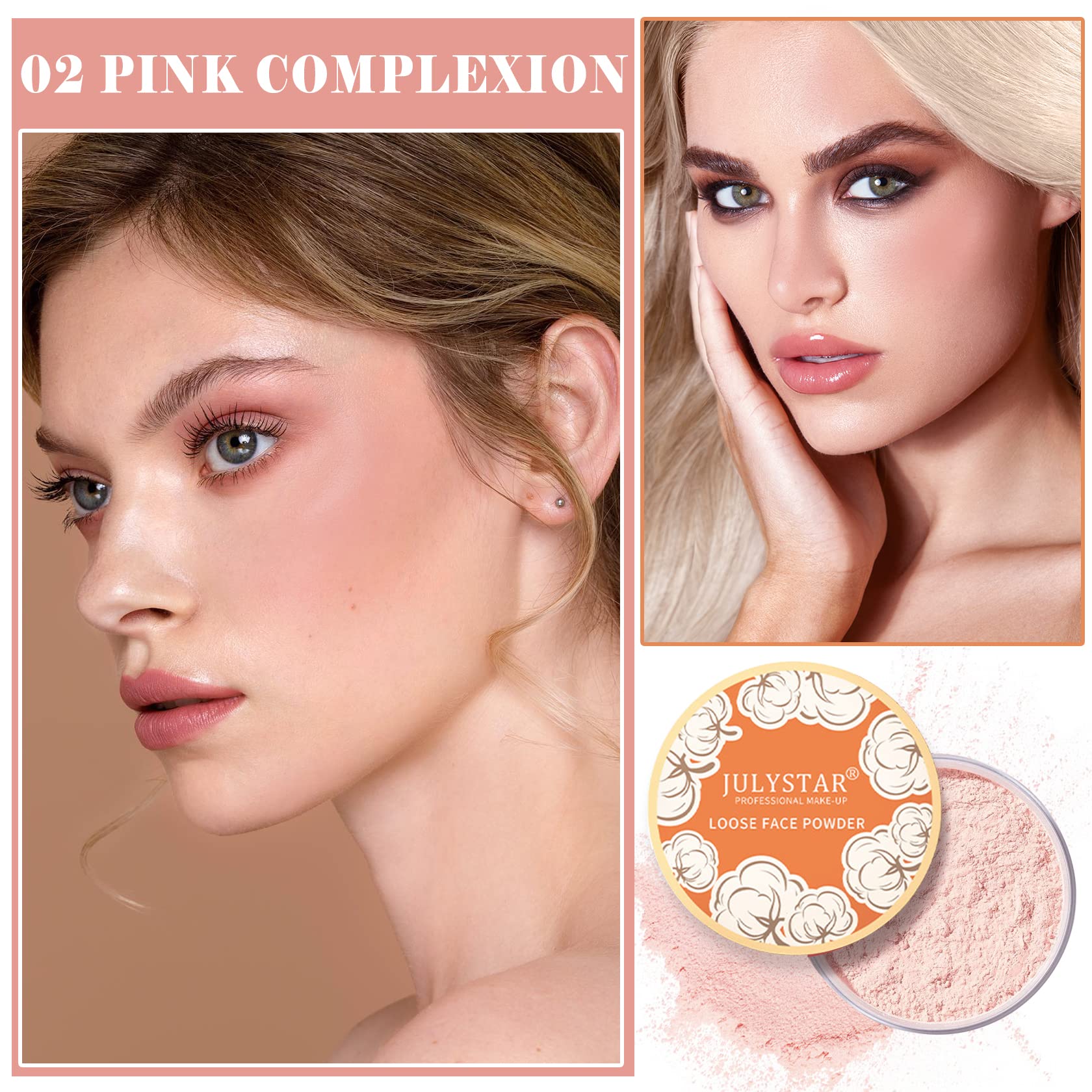 Qiufsse Pink Setting Powder Loose Face Powder Matte Soft Smooth Oil Control Long Lasting Loose Setting Powder Makeup For Natural