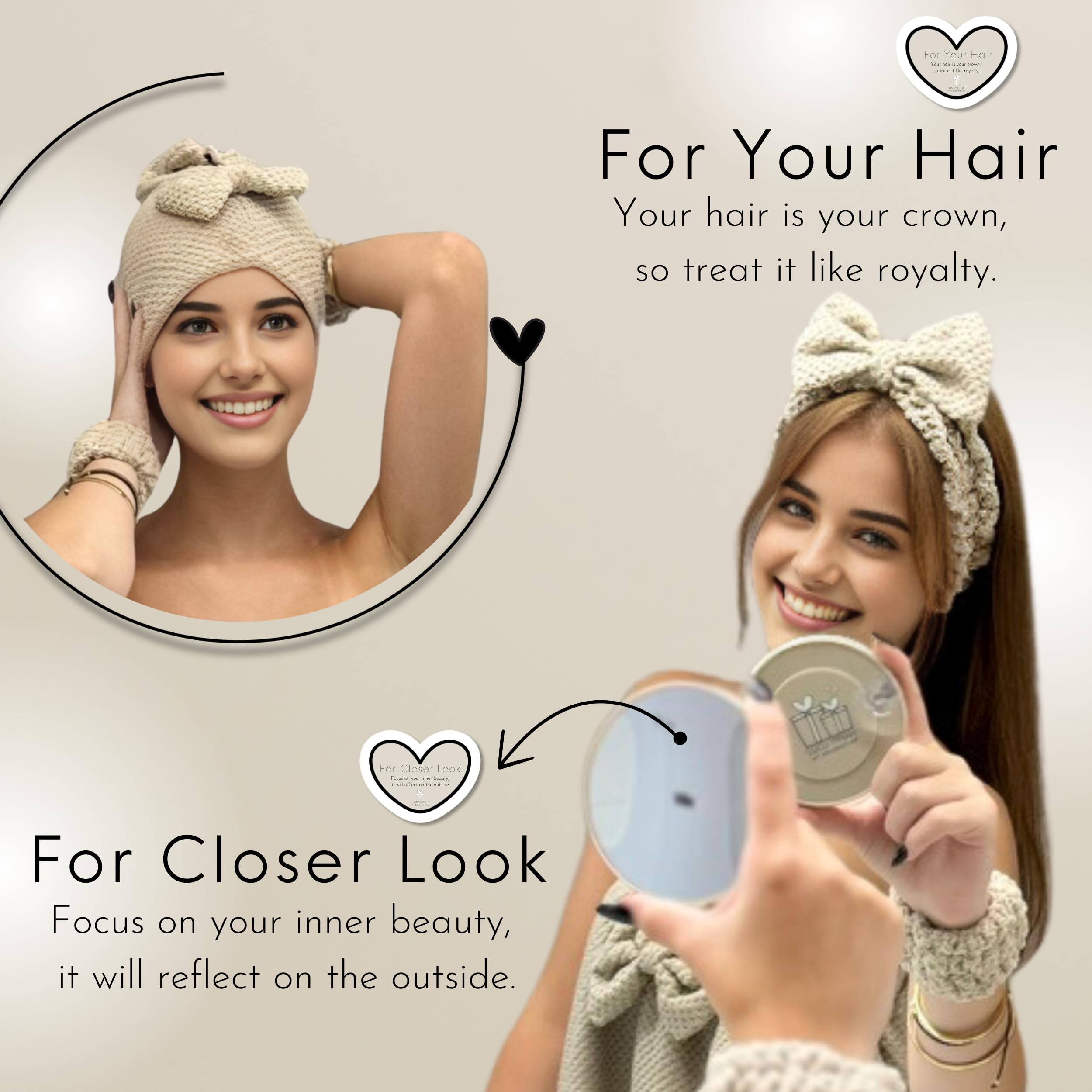 Happy Lolli Power Shower Set: Luxury Bath Accessories For Women & Girls - Includes Body & Hair Towel, Wrist Bands, Headband, Fac