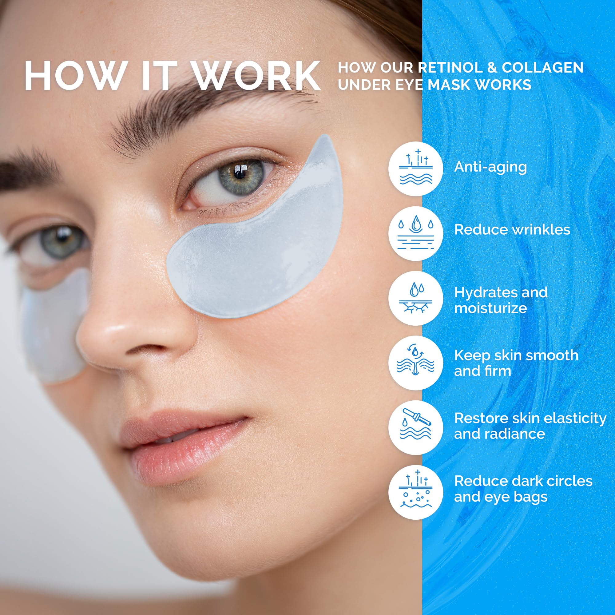 Enaskin Naturals Under Eye Patches For Dark Circles: 30 Pairs Retinol Collagen Eye Gels Mask - Reduce Wrinkles Puffy & Bags - Sk