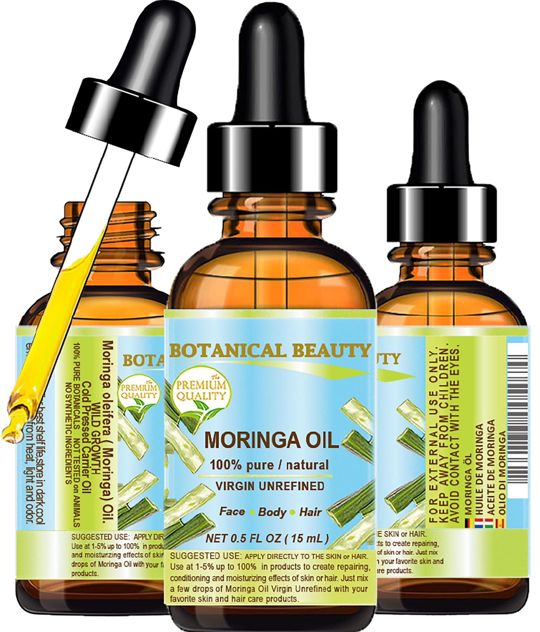 Botanical Beauty MORINGA OIL Moringa oleifera WILD GROWTH Himalayan. 100% Pure Natural Undiluted Virgin Unrefined 0.5 Fl.oz.- 15