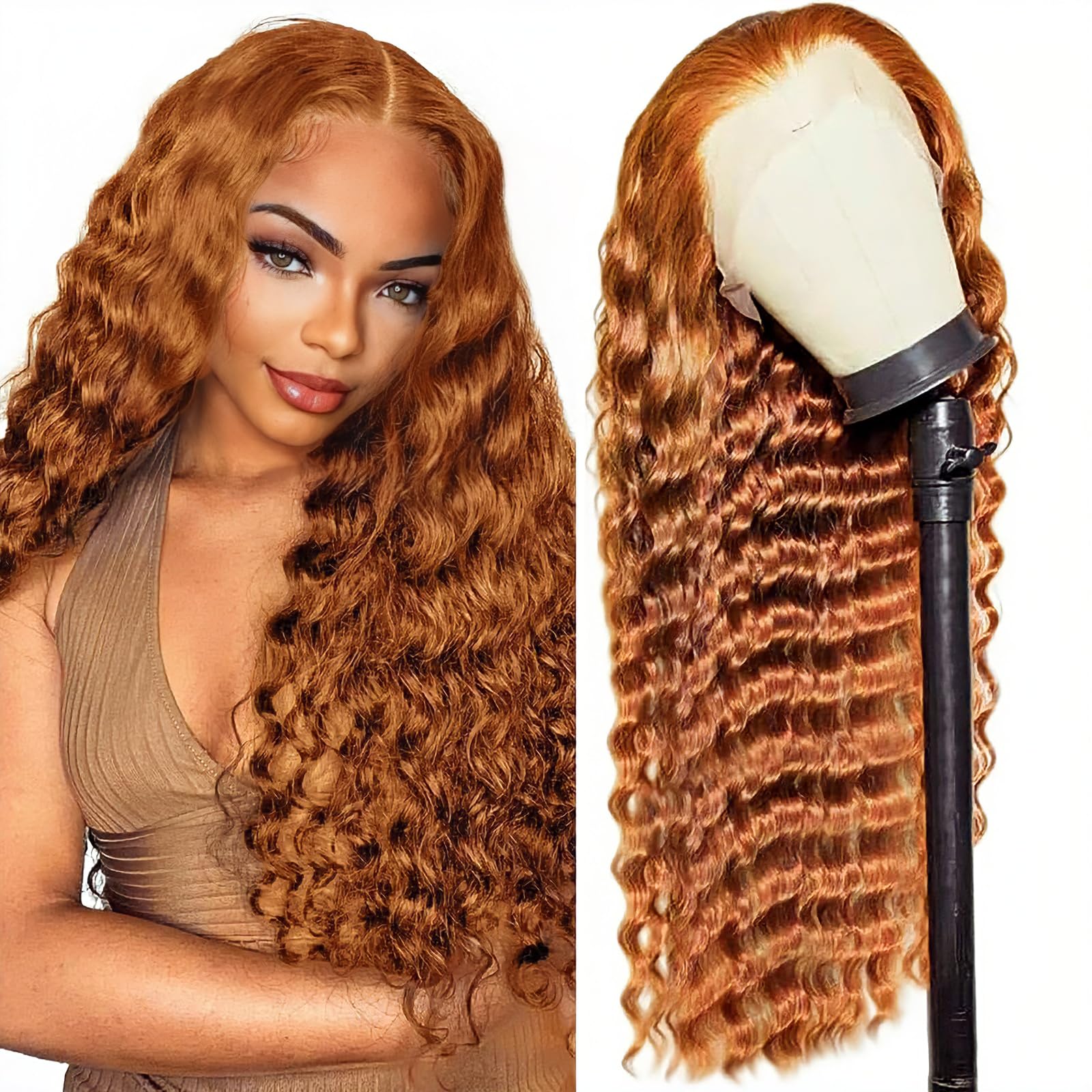 Wahairse Light Brown Deep Wave HD Lace Front Wigs 4x4 Inch Pre Plucked Brazilian Virgin Human Hair 200% Density Glueless Wear Fo