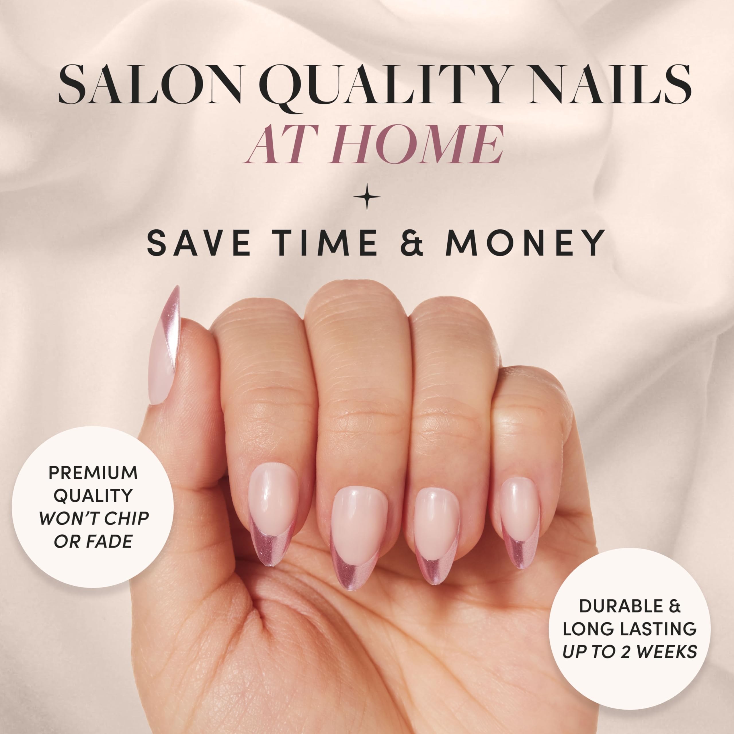 Glamnetic Press On Nails - Rock Candy | Trendy Short Almond Nails With Metallic Chrome Pink French Tips | 15 Sizes - 30 Nail Kit