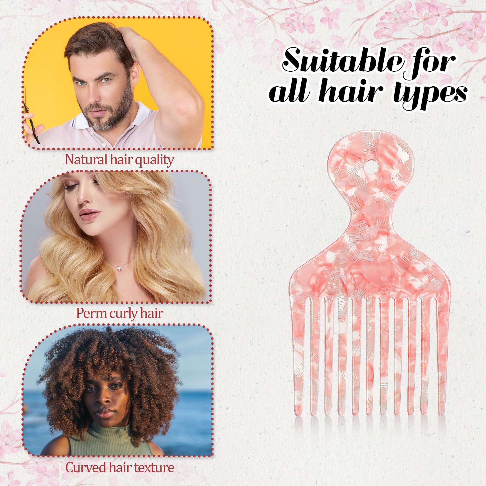 Afro Hair Pick Comb Wide Tooth Comb For Curls Hair Styling Tool Afro Pick For Women And Men Detangling Lifting Comb 4.8 Inches,
