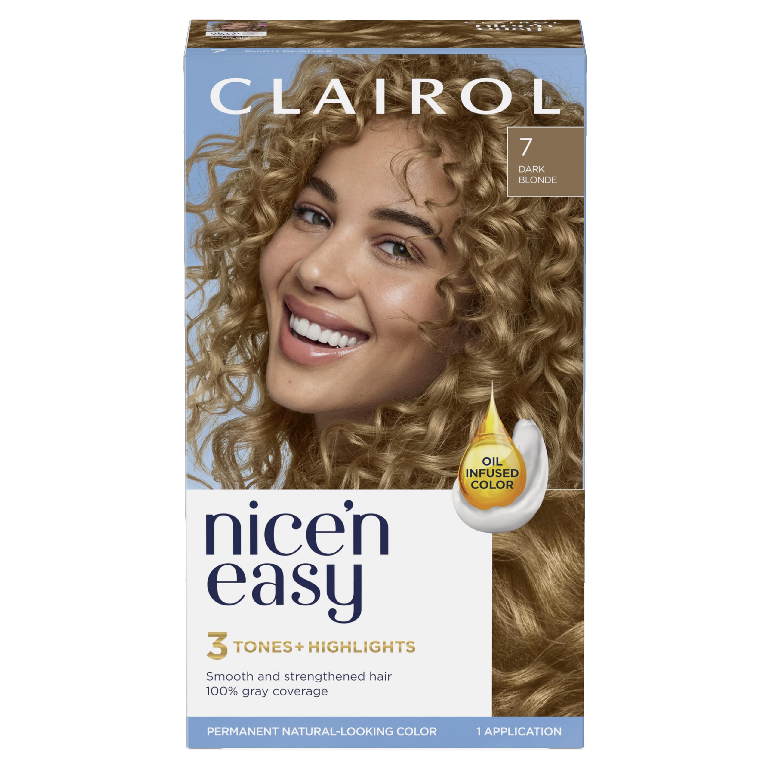 Clairol Nice'N Easy Permanent Hair Dye, 7 Dark Blonde Hair Color, Pack Of 1
