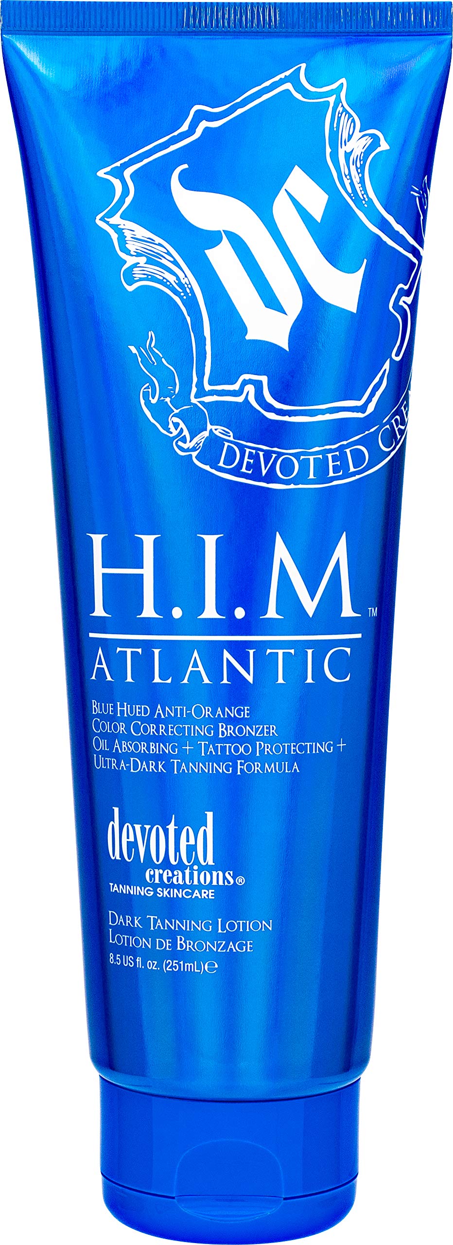 Devoted Creations H.I.M Atlantic Tanning Lotion - Blue Hued Anti-Orange Color Correcting Bronzer - Oil Absorbing + Tattoo Protec