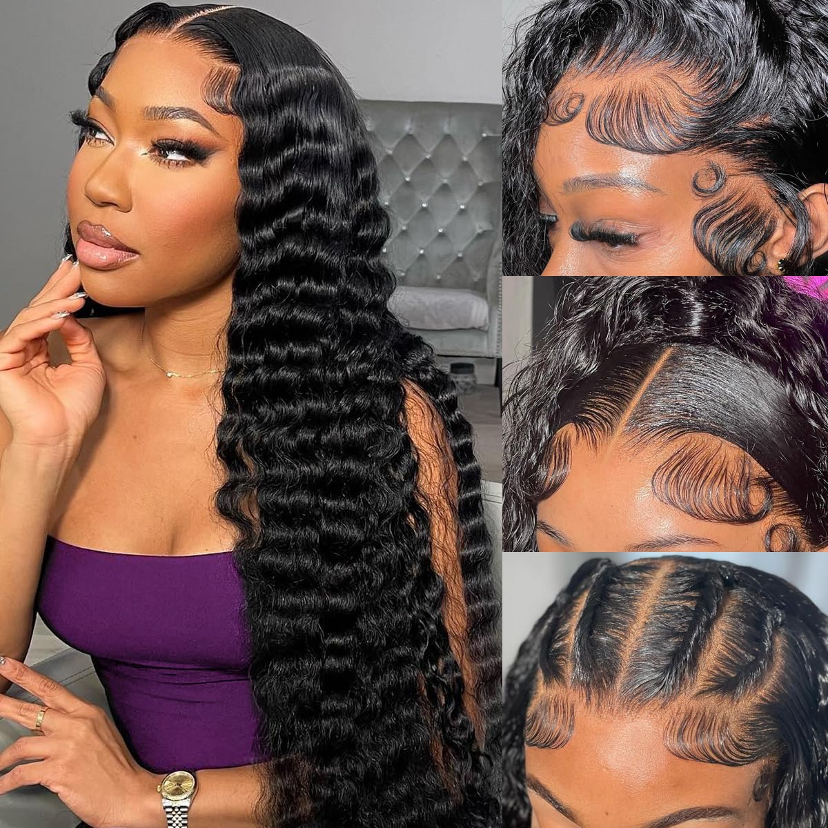 Ferzzon Deep Wave HD Lace Frontal Wigs Human Hair 13x4 HD Lace Front Wigs Deep Wave 180 Density Pre Plucked HD Lace Front Human 