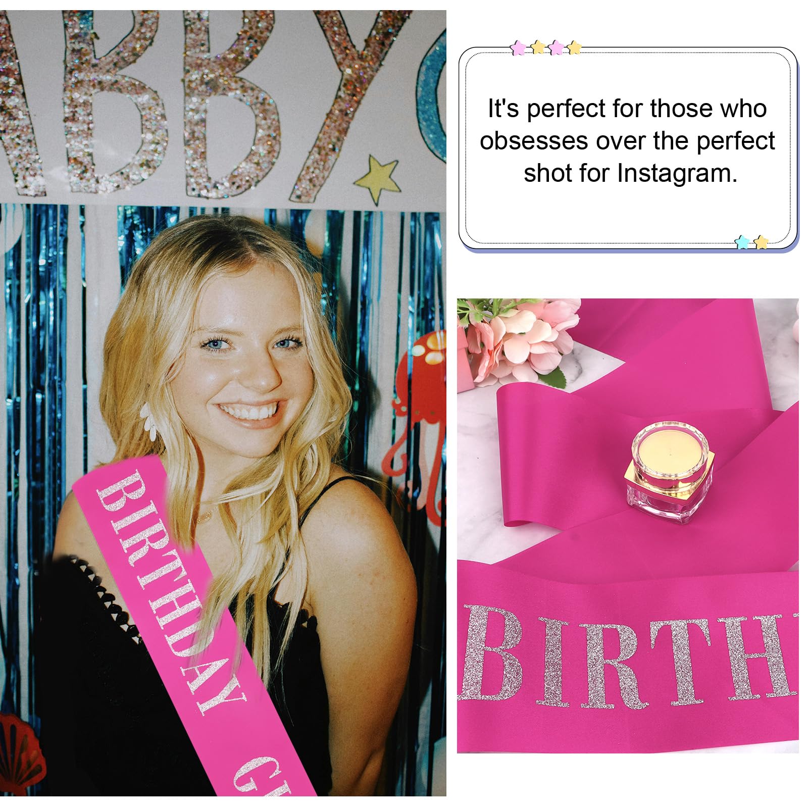 Cieher 67'' L X 3.6'' W Birthday Sash - Rose Pink Girl , Queen , Gifts And Decorations