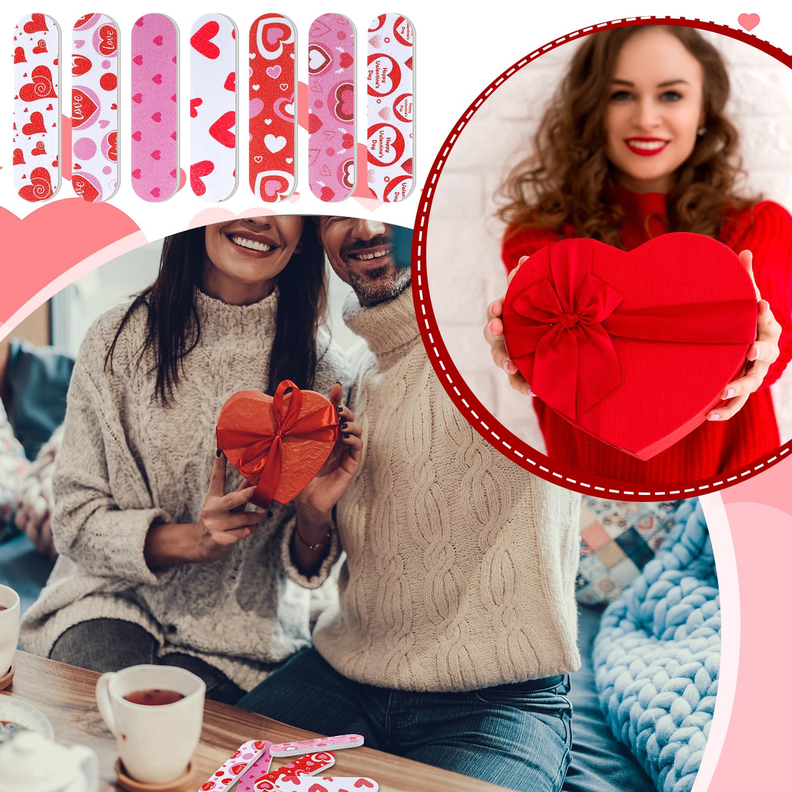 Lasnten 204 Pcs Valentines Nail Files Valentine'S Day Gift Bulk Hearts Emery Board Valentine'S Day Double Sided Mini Nail File M
