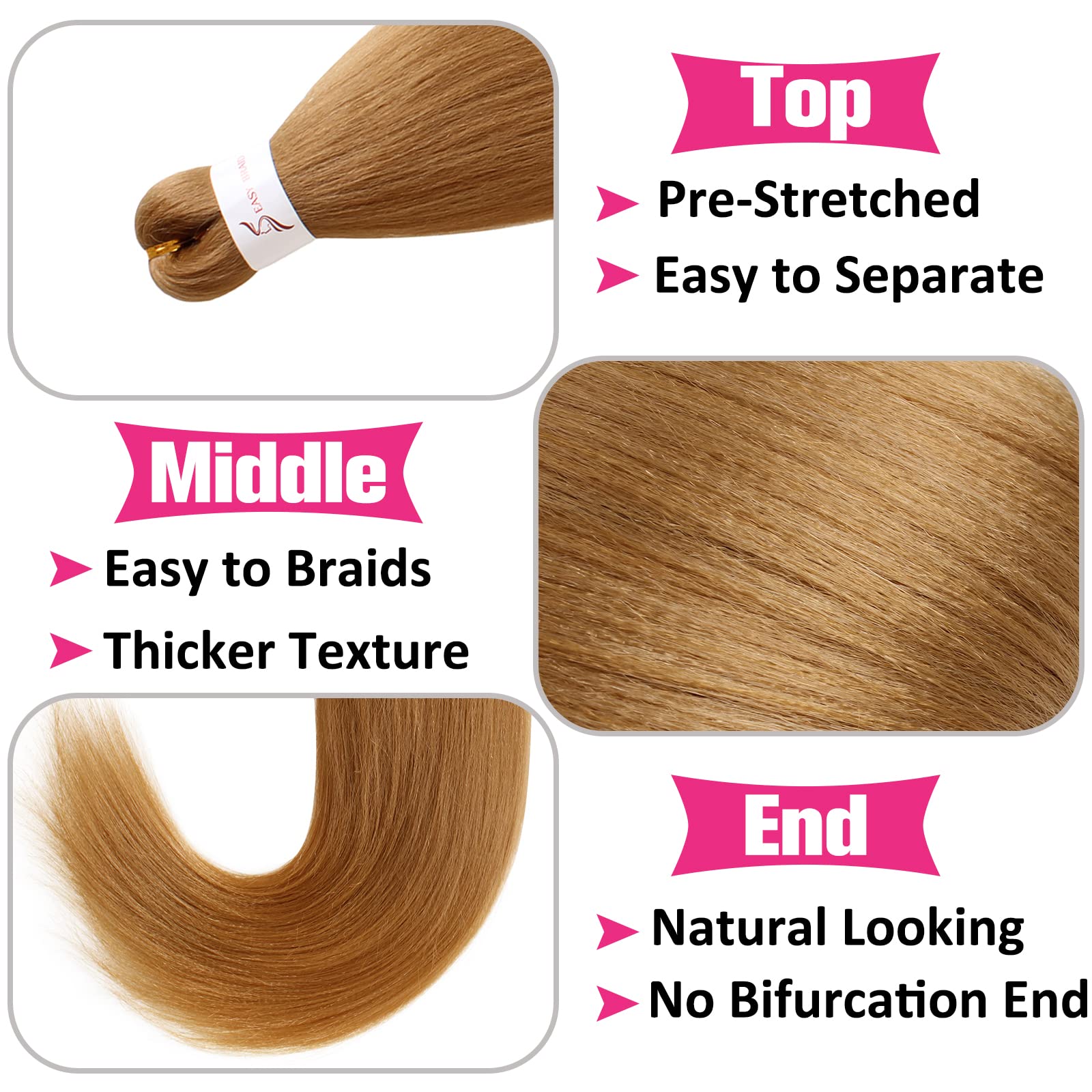 Unionbeauty 8 Packs Ombre Pre Stretched Braiding Hair 26 Inch Burgundy Braiding Hair Bundles Yaki Texture Synthetic Crochet Brai