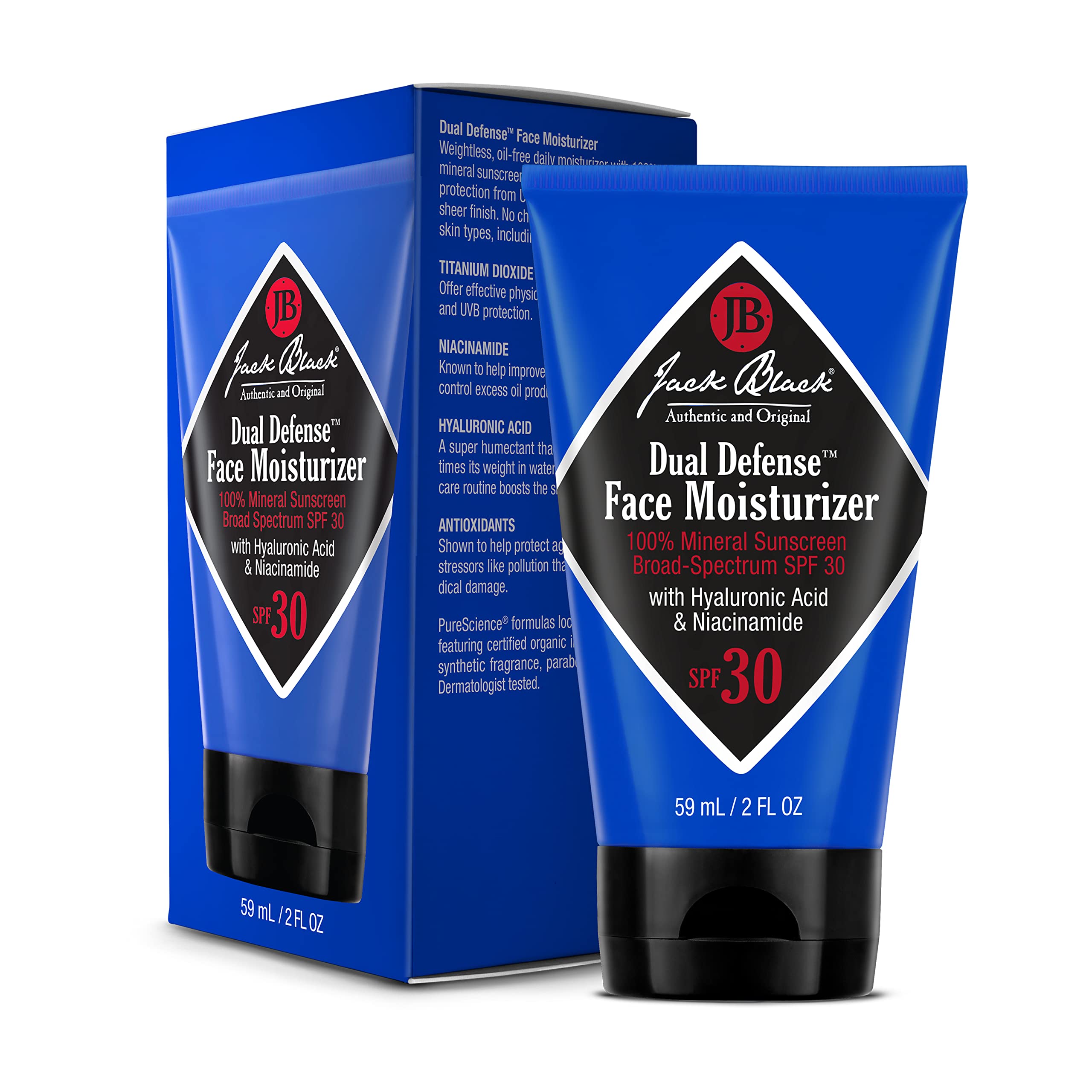 Jack Black Dual Defense Face Moisturizer- 100% Mineral Sunscreen Broad-Spectrum Spf 30